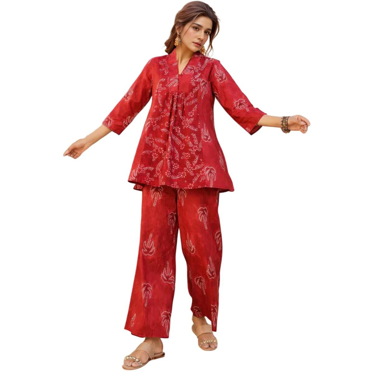 Nainvish Women's Rayon Blend Classic Above The Knee Co-Ord Set (Sd871_Kb-M_Red