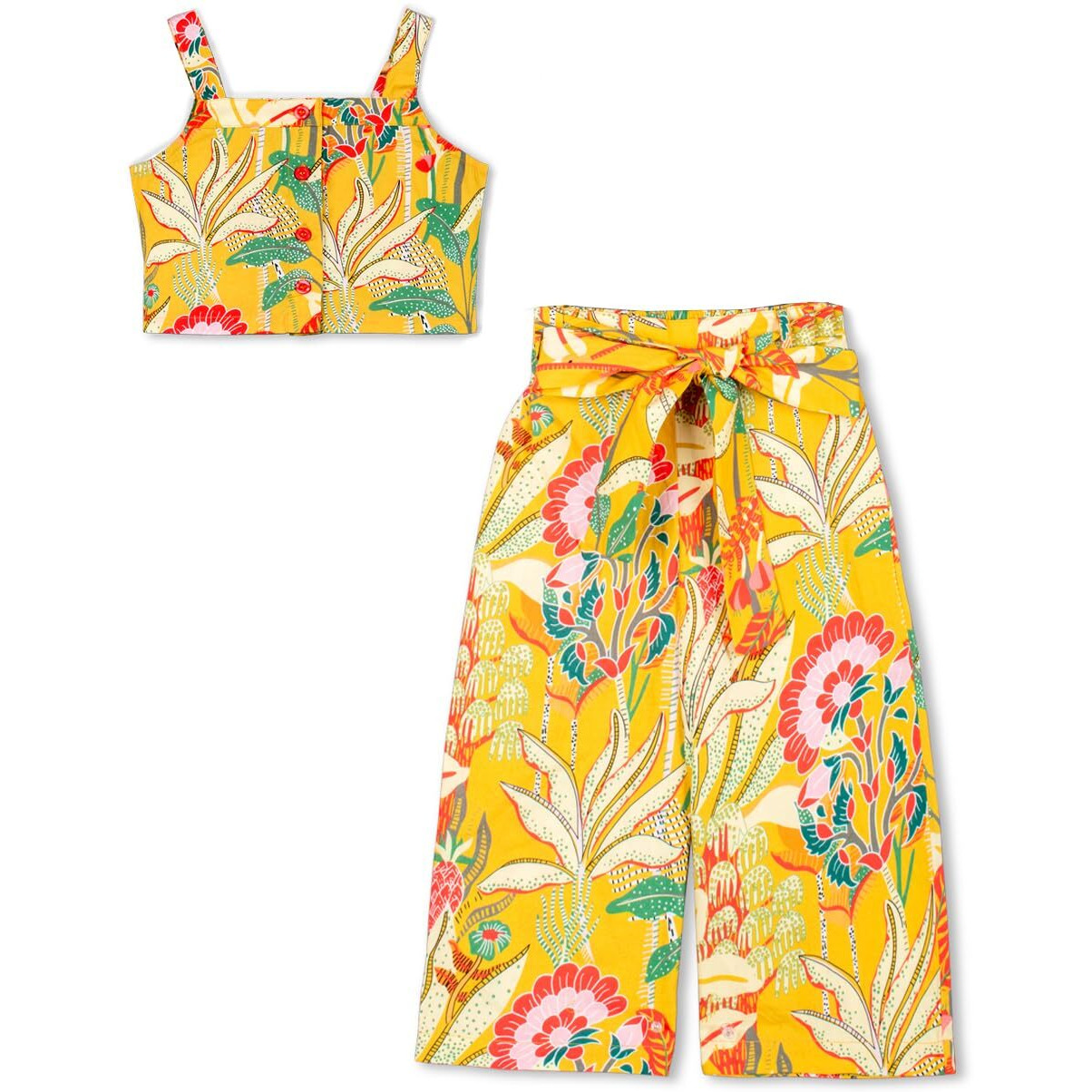 Naughty Ninos Girls Mustard Floral Printed Top With Palazzos (Nn01040Drs_7-8 Years)