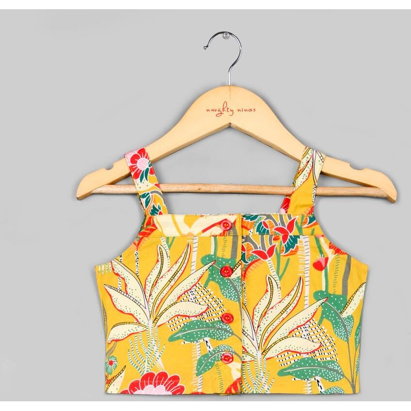 Naughty Ninos Girls Mustard Floral Printed Top With Palazzos (Nn01040Drs_7-8 Years)