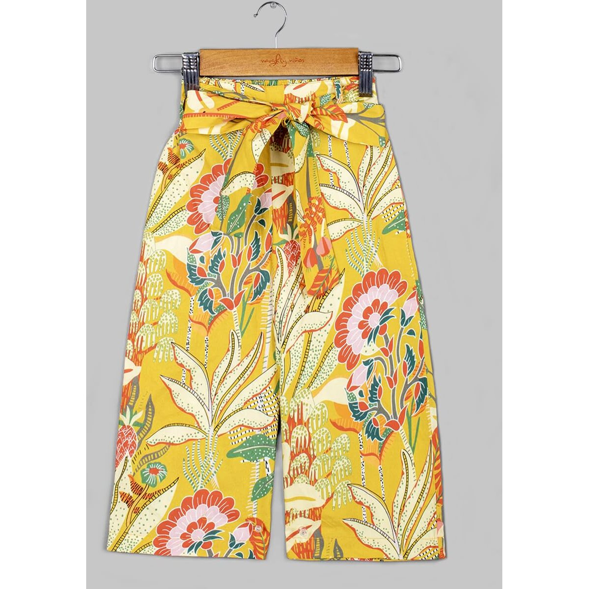 Naughty Ninos Girls Mustard Floral Printed Top With Palazzos (Nn01040Drs_7-8 Years)