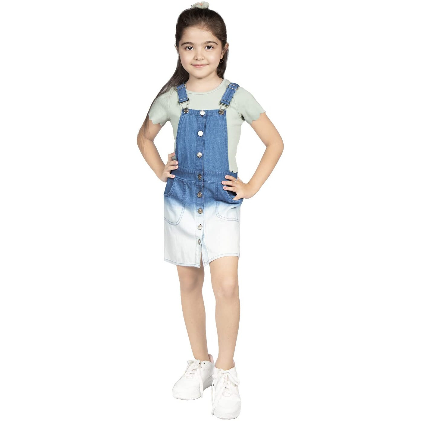Naughty Ninos Girls Blue Solid Pinafore Denim Dress (Nn00874Drs_Blue_45 Years)