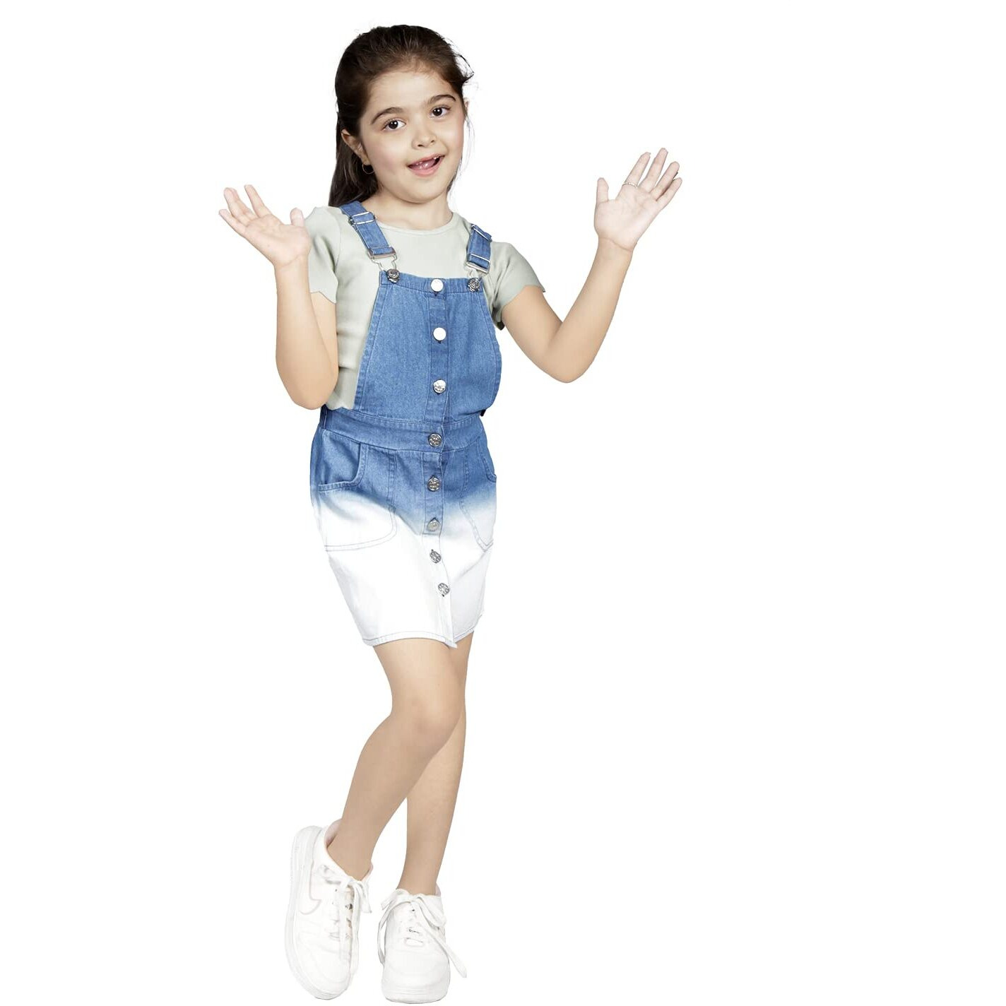 Naughty Ninos Girls Blue Solid Pinafore Denim Dress (Nn00874Drs_Blue_45 Years)
