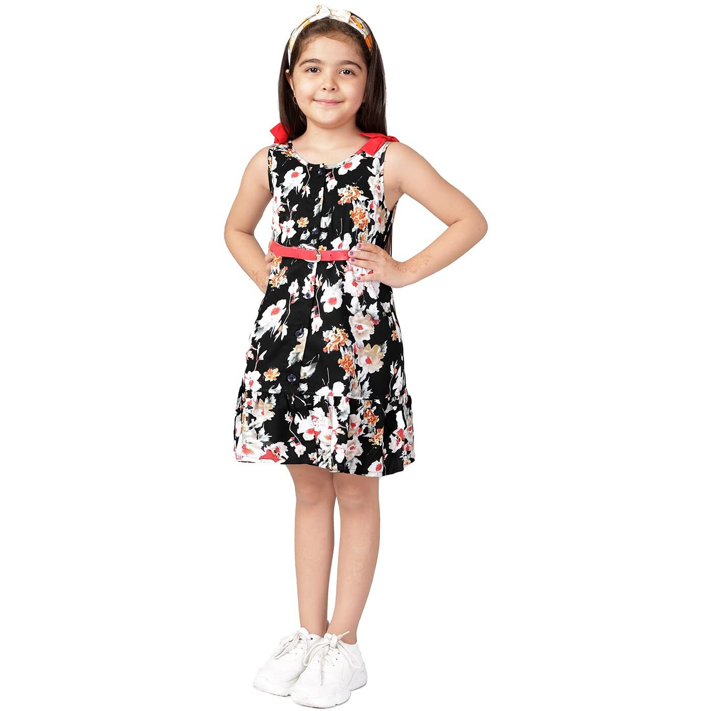 Naughty Ninos Girls Black Floral Printed Dress(Nn00687Drs_Black_9-10 Years)