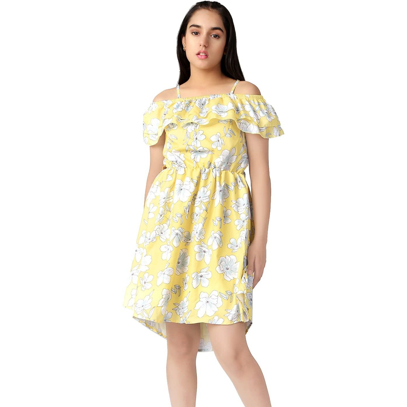Naughty Ninos Girl's Polyester Fit And Flare Standard Length Dress (Nn00818Drs_Yellow_11-12Y)