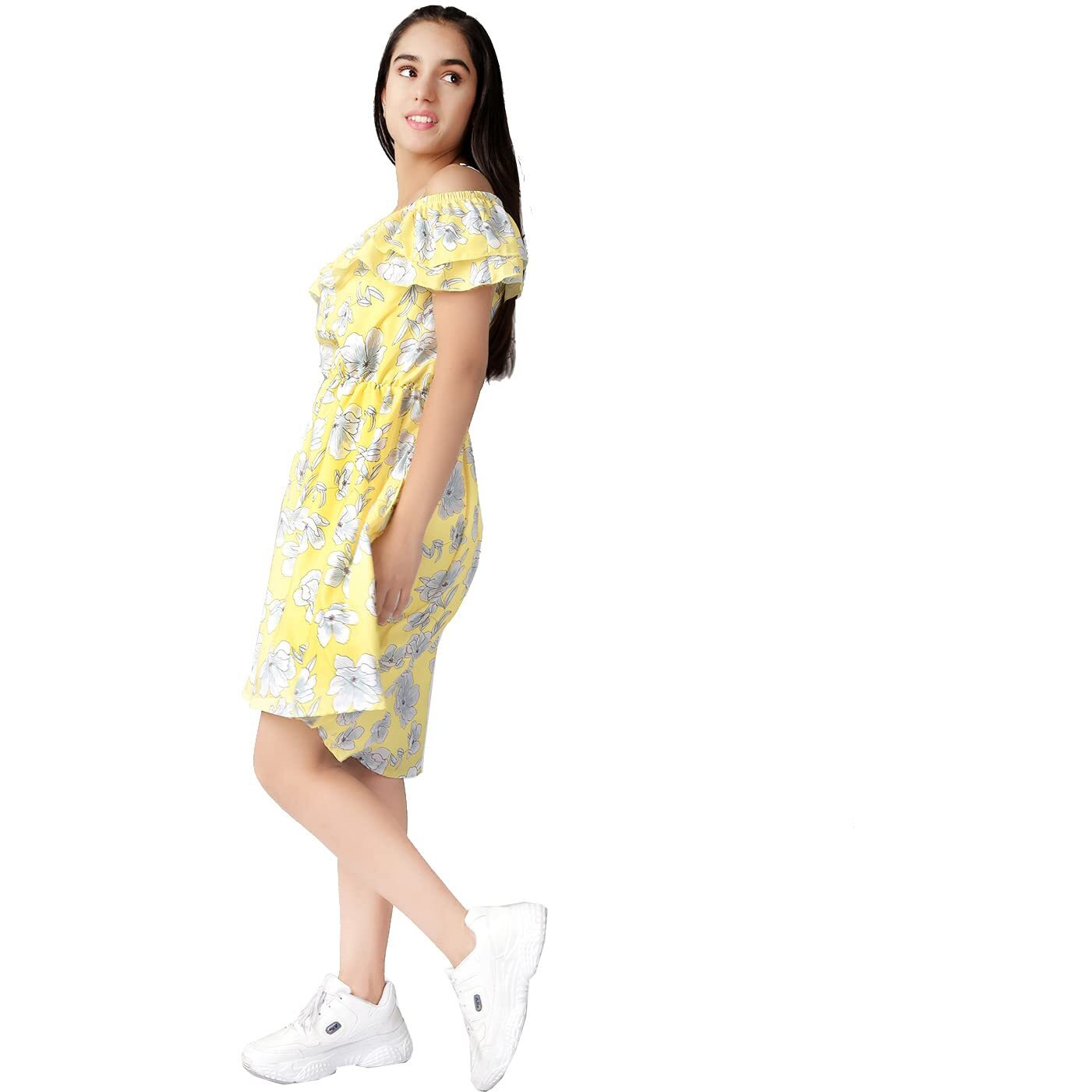 Naughty Ninos Girl's Polyester Fit And Flare Standard Length Dress (Nn00818Drs_Yellow_11-12Y)