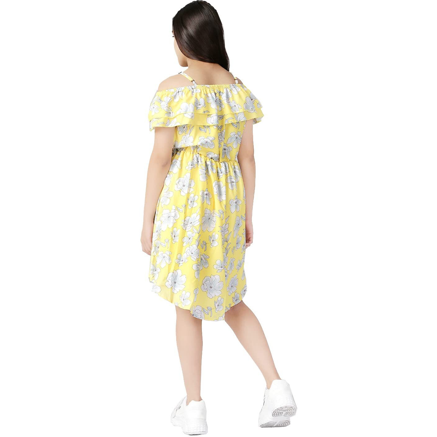 Naughty Ninos Girl's Polyester Fit And Flare Standard Length Dress (Nn00818Drs_Yellow_11-12Y)