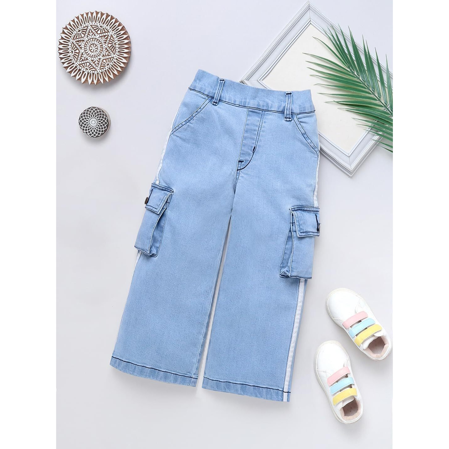 Naughty Ninos Girls Blue Denim Flared Cargo Pants (Nn00056Pnt_3-4 Years)