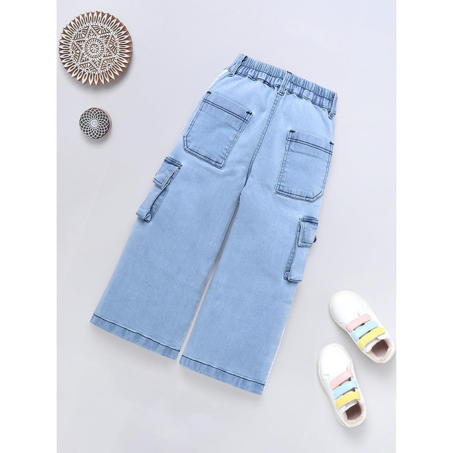 Naughty Ninos Girls Blue Denim Flared Cargo Pants (Nn00056Pnt_3-4 Years)