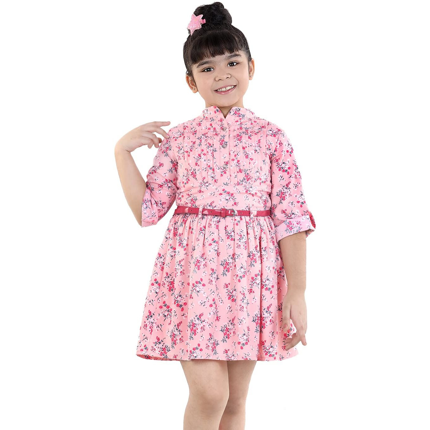 Naughty Ninos Girl's Polyester Shirt Knee-Length Casual Dress (Nn00756Drs_Pink_3-4 Years)