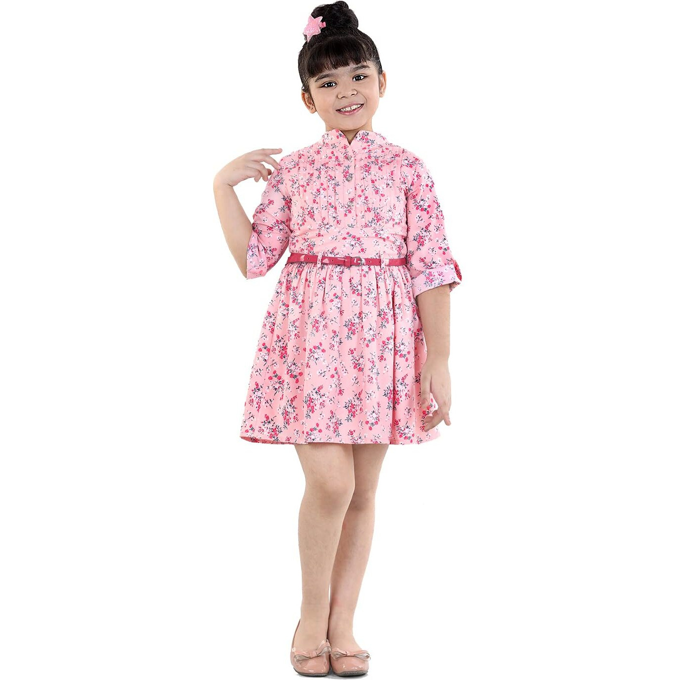 Naughty Ninos Girl's Polyester Shirt Knee-Length Casual Dress (Nn00756Drs_Pink_3-4 Years)