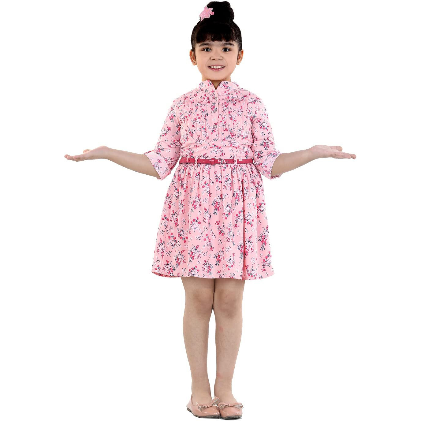 Naughty Ninos Girl's Polyester Shirt Knee-Length Casual Dress (Nn00756Drs_Pink_3-4 Years)
