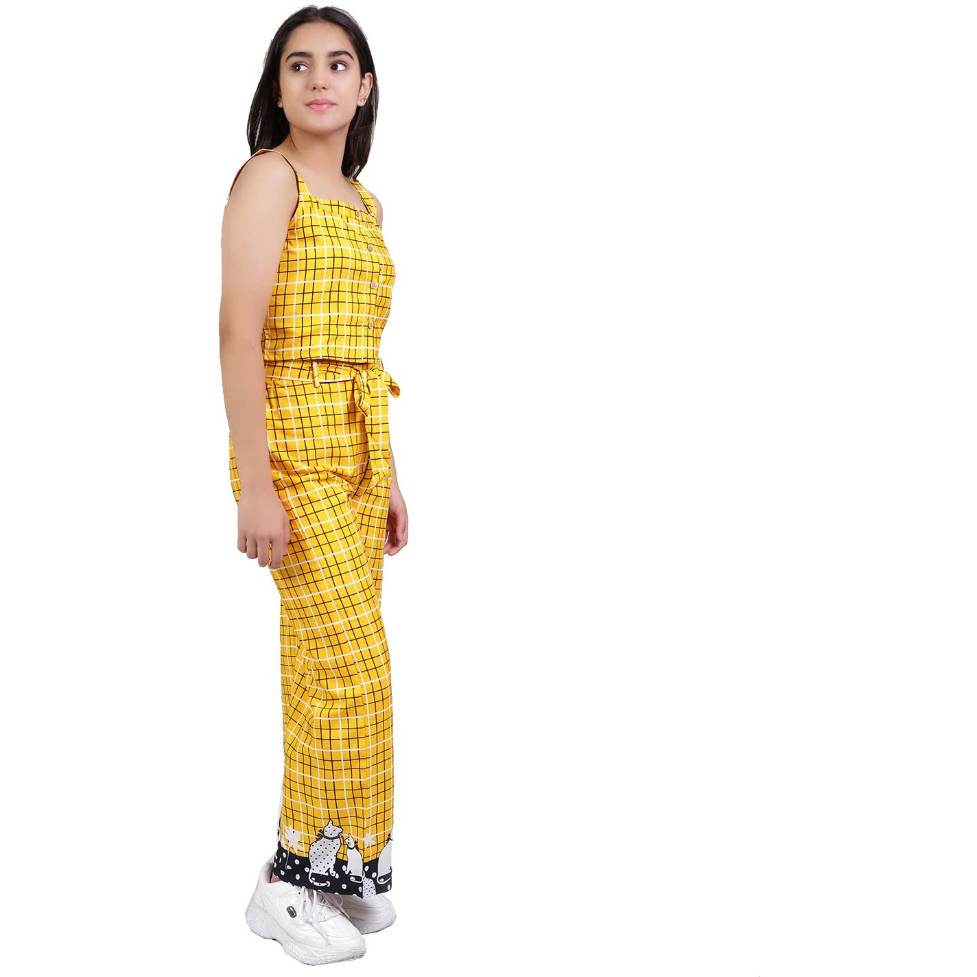 Naughty Ninos Girls Yellow Checkred Top With Palazzos(Nn00667Drs_Yellow_13-14 Years)