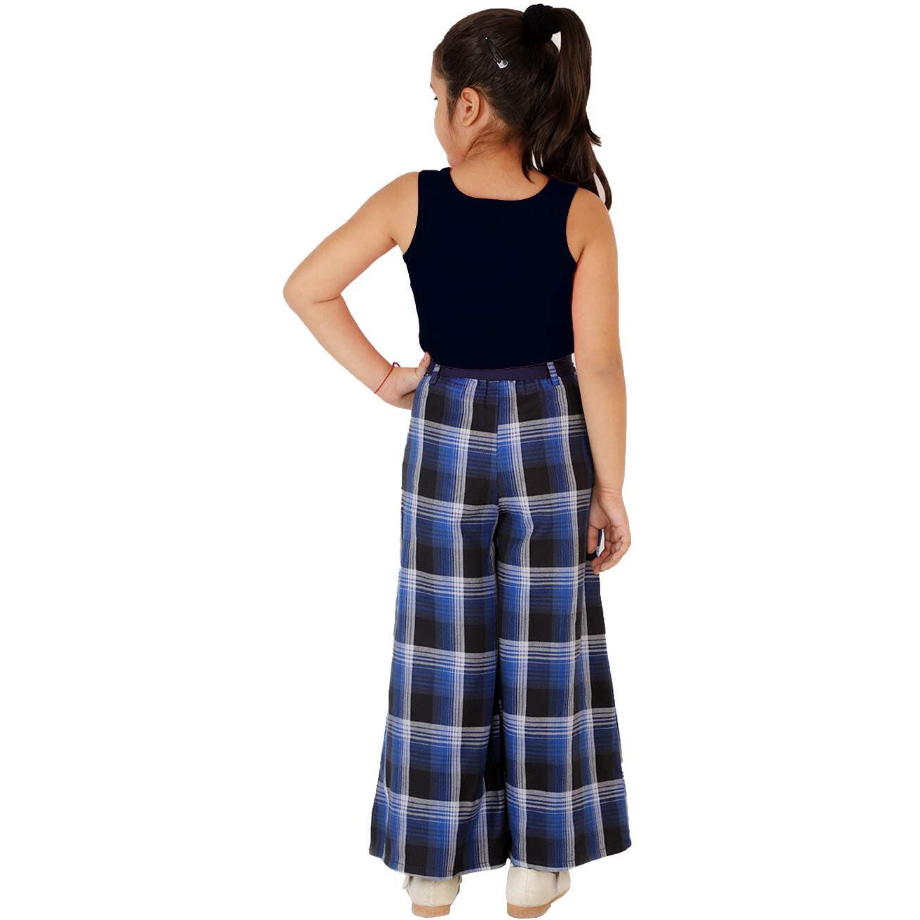 Naughty Ninos Girls Navy Blue & Black Checked Clothing Set(Nn00656Drs_Navy Blue_7-8 Years)