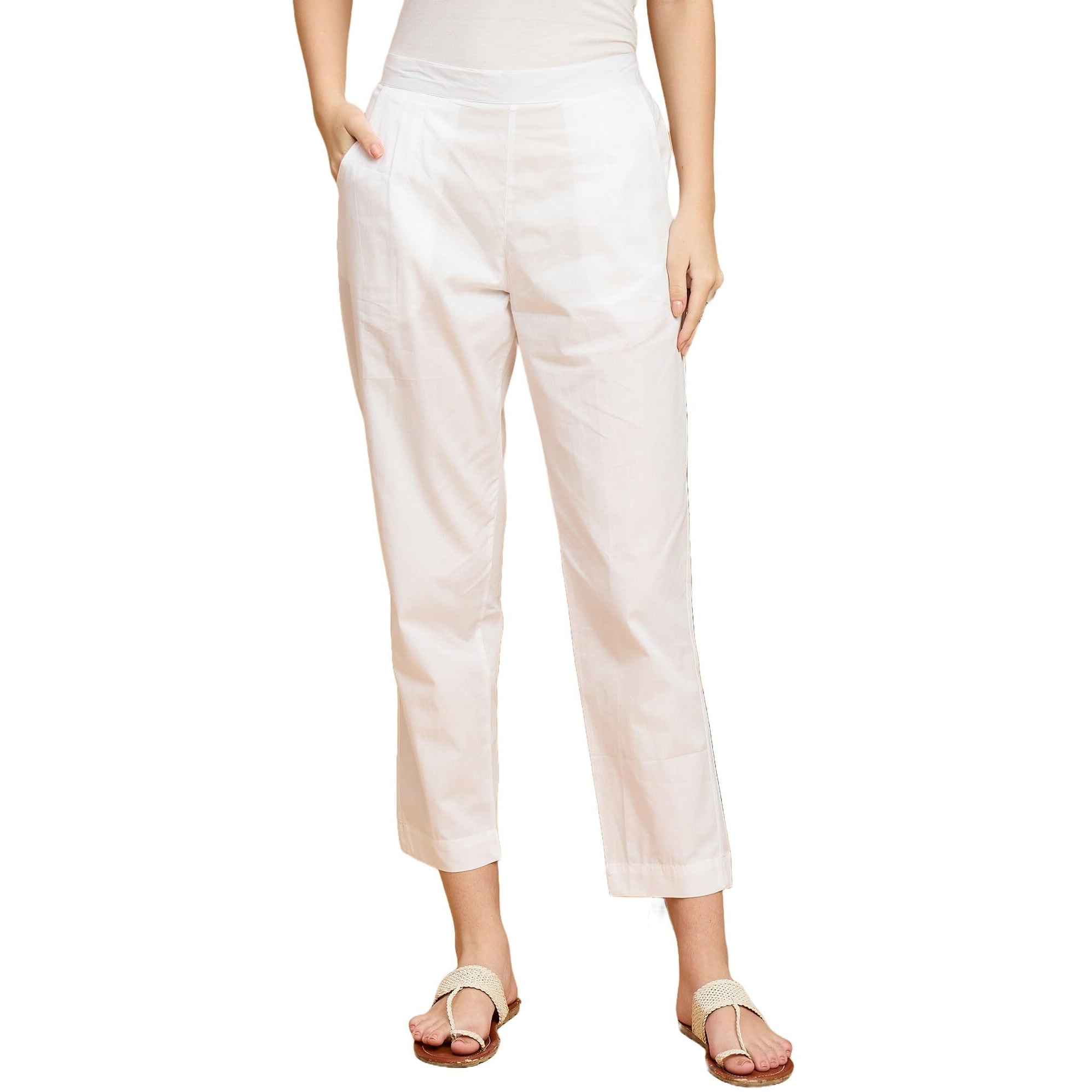 Nermosa Womens Cotton Straight Pants | Regular Fit Trousers With Pockets | Xs4Xl | Office, Casual & Ethnic Bottoms (7 Colors) (In, Alpha, Xl, Regular, White)