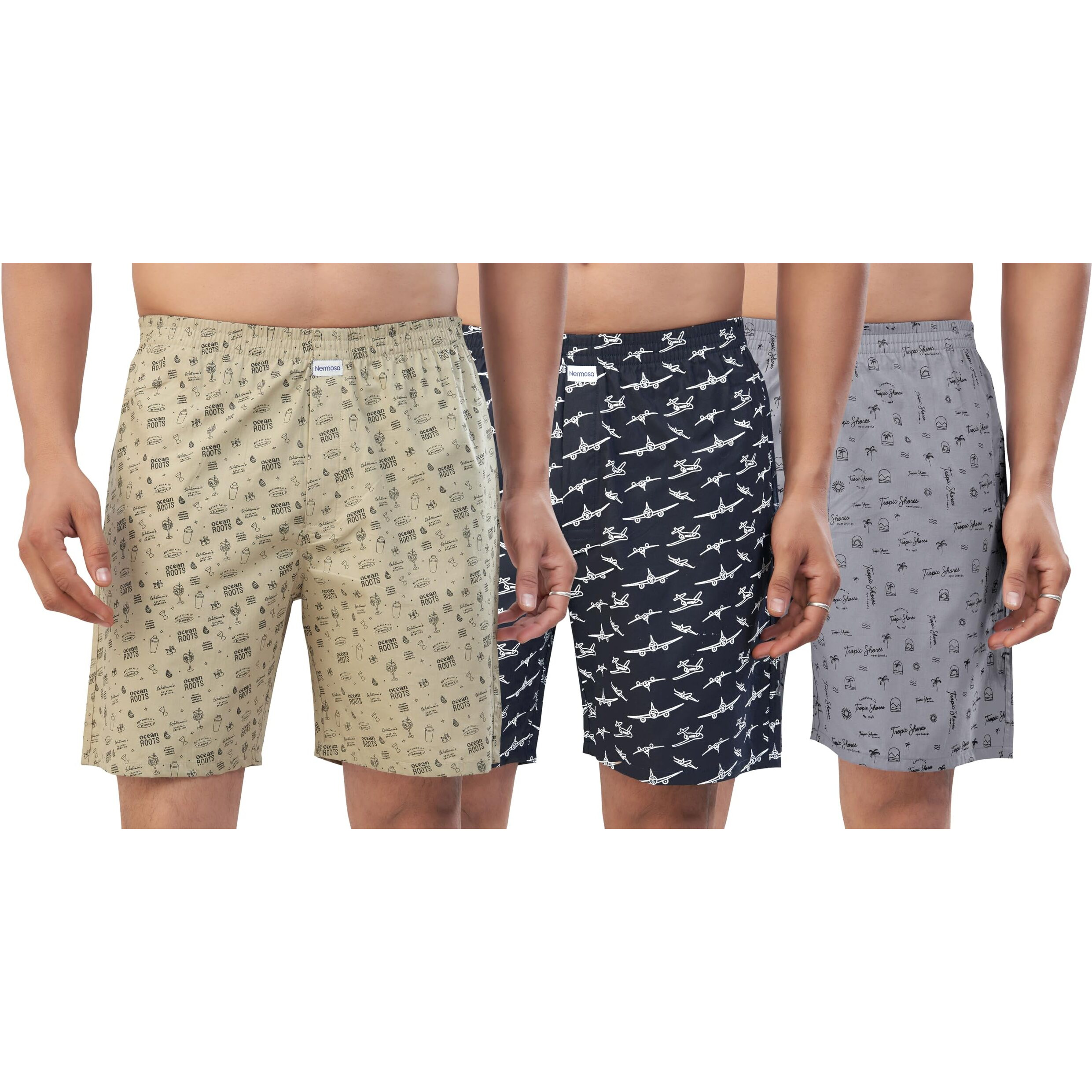 Nermosa Men's Pure Cotton Printed Boxer Shorts  Soft, Breathable, All-Day Comfort (Pack Of 3) (In, Alpha, 2Xl, Plus, Multicolor8)