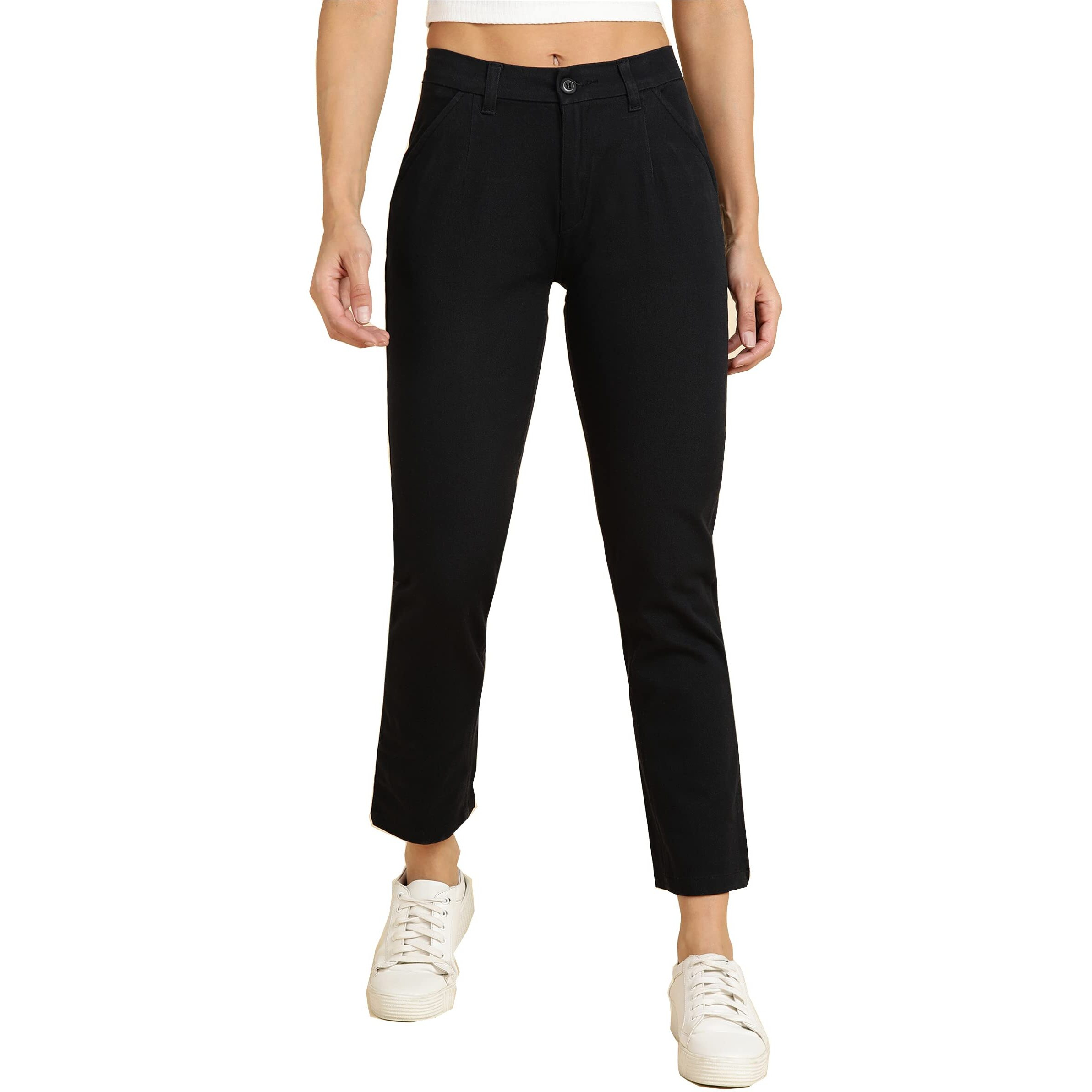 Nifty Women's Cotton Blend Black Formal Trousers (Fmltrosr_Blk_32_Black_32)