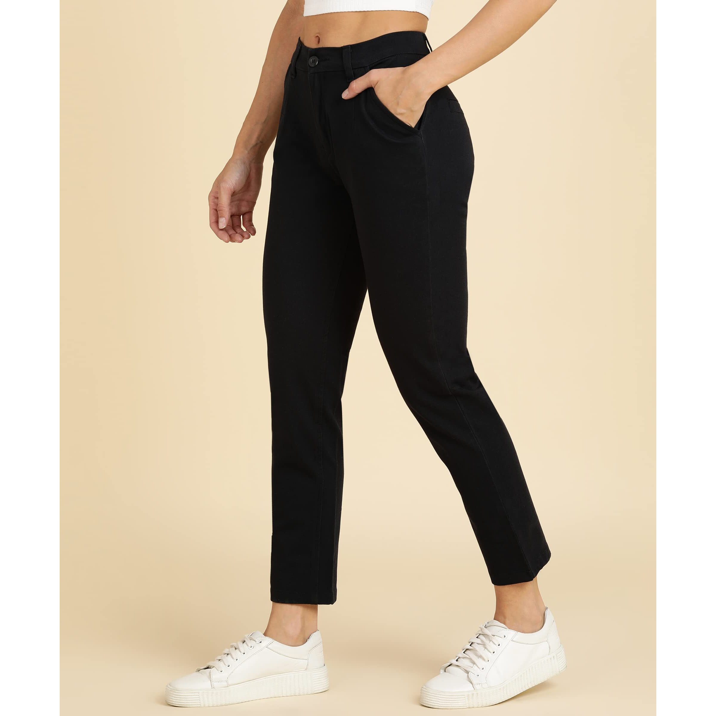 Nifty Women's Cotton Blend Black Formal Trousers (Fmltrosr_Blk_30_Black_30)