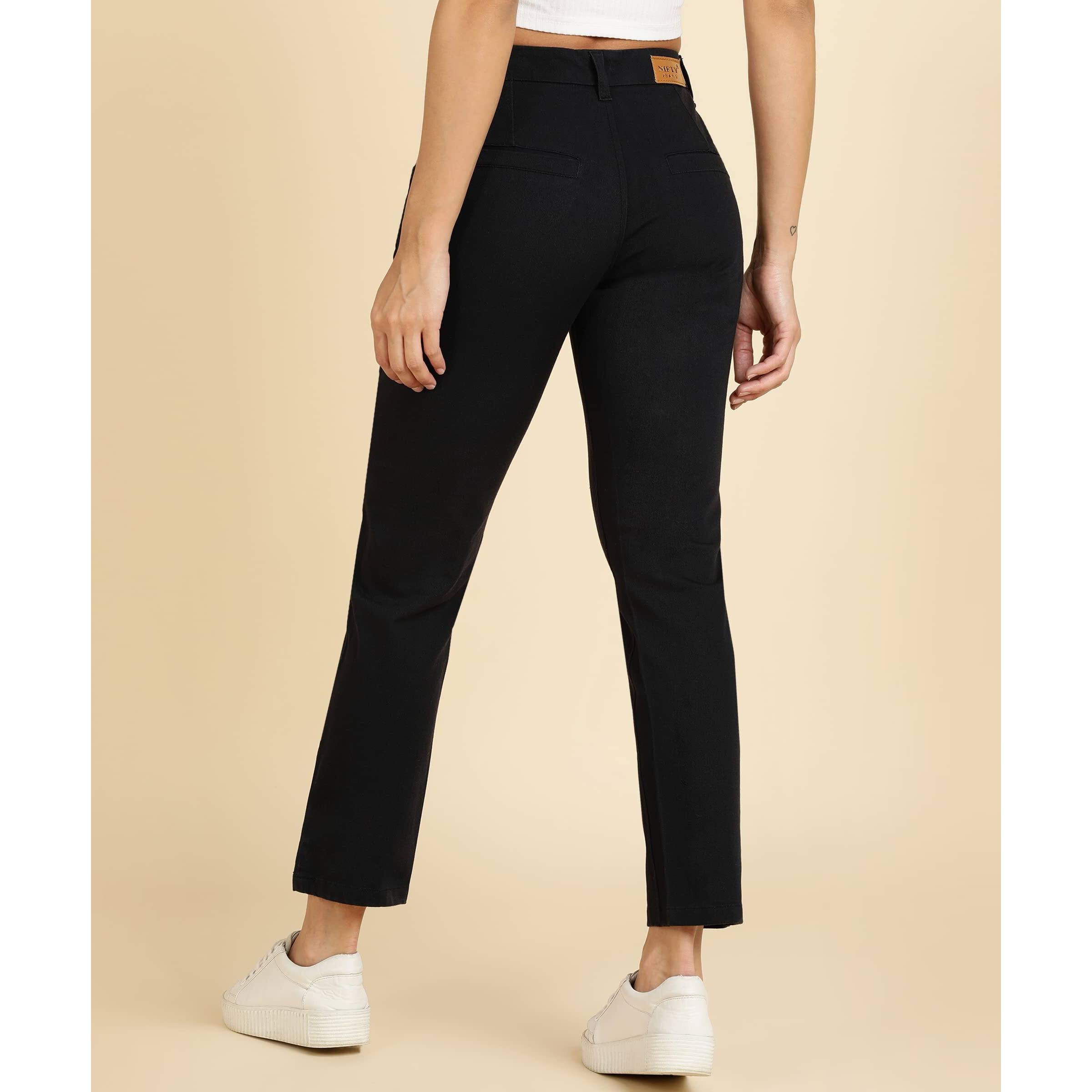 Nifty Women's Cotton Blend Black Formal Trousers (Fmltrosr_Blk_30_Black_30)