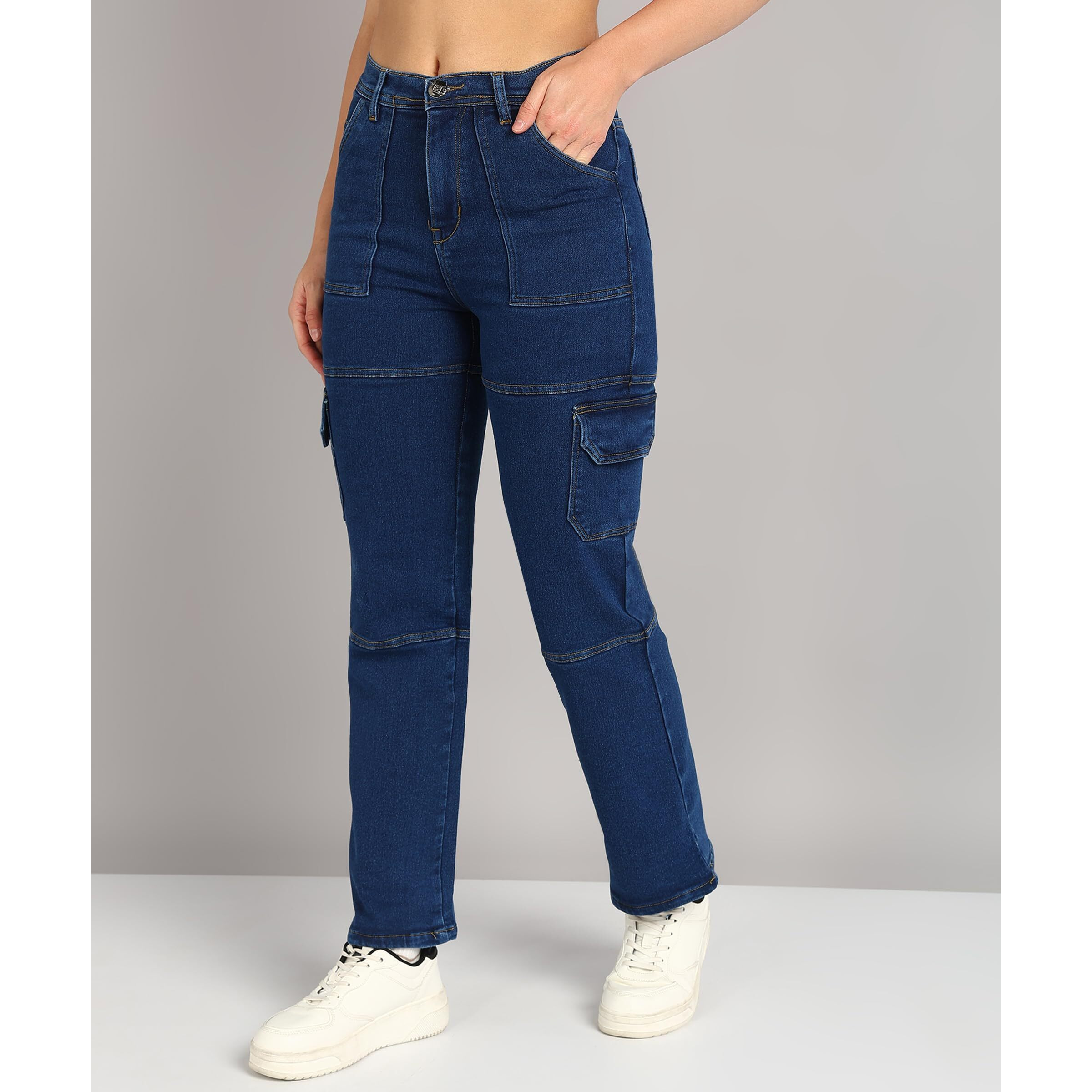 Nifty Women's Denim Blend Stretchable Cargo Jeans (1458_Blu_26_Blue_26)