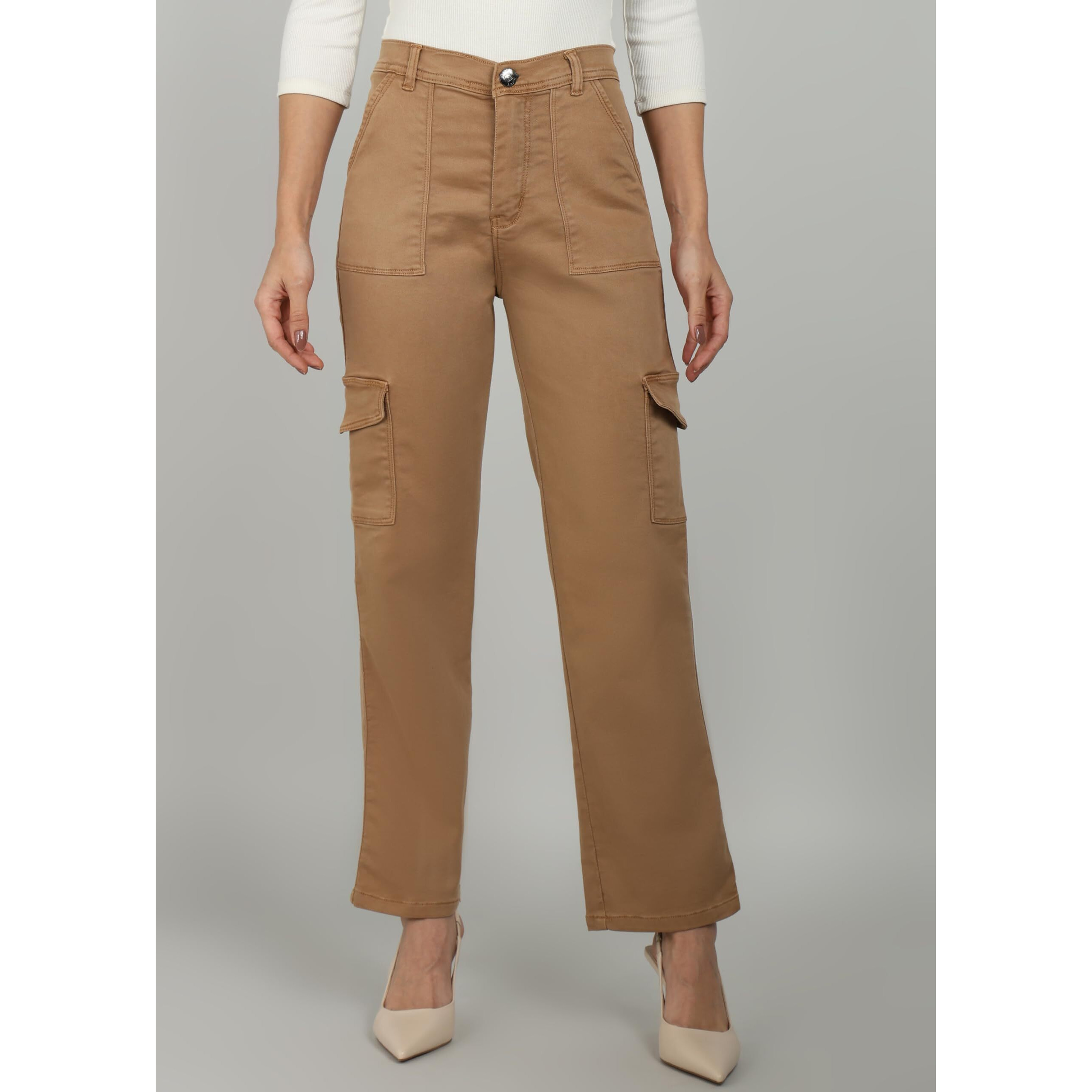 Nifty Women's Denim Relaxed Fit Mustard Cargo Jeans (1466_Must_26_Mustard_26)