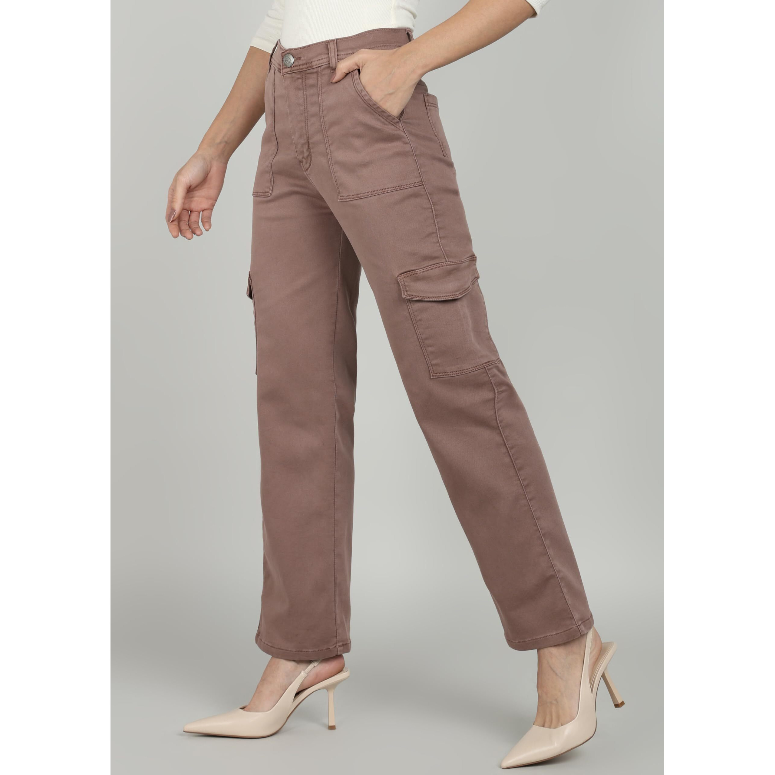 Nifty Women's Denim Relaxed Fit Coffee Cargo Jeans (1466_Cffe_34_Coffee_34)