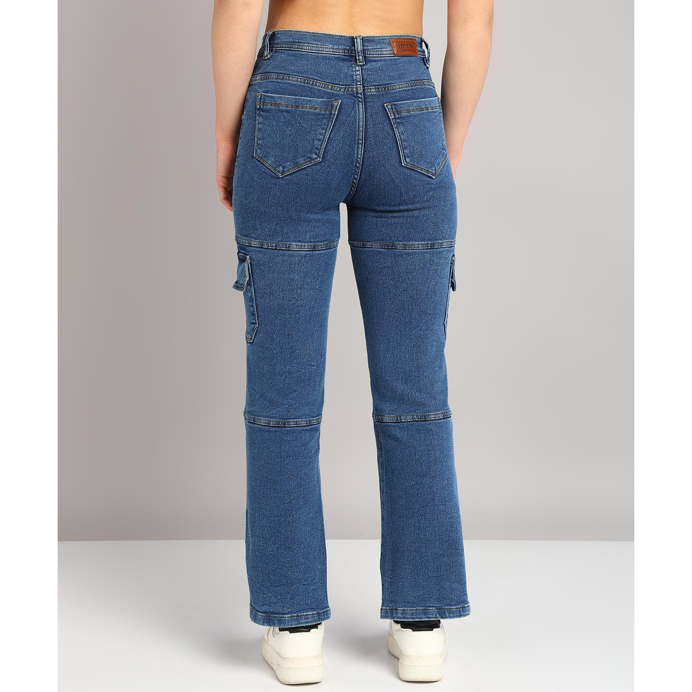 Nifty Women's Denim Blend Stretchable Cargo Jeans (1458_Ice_28_Light_Blue_28)
