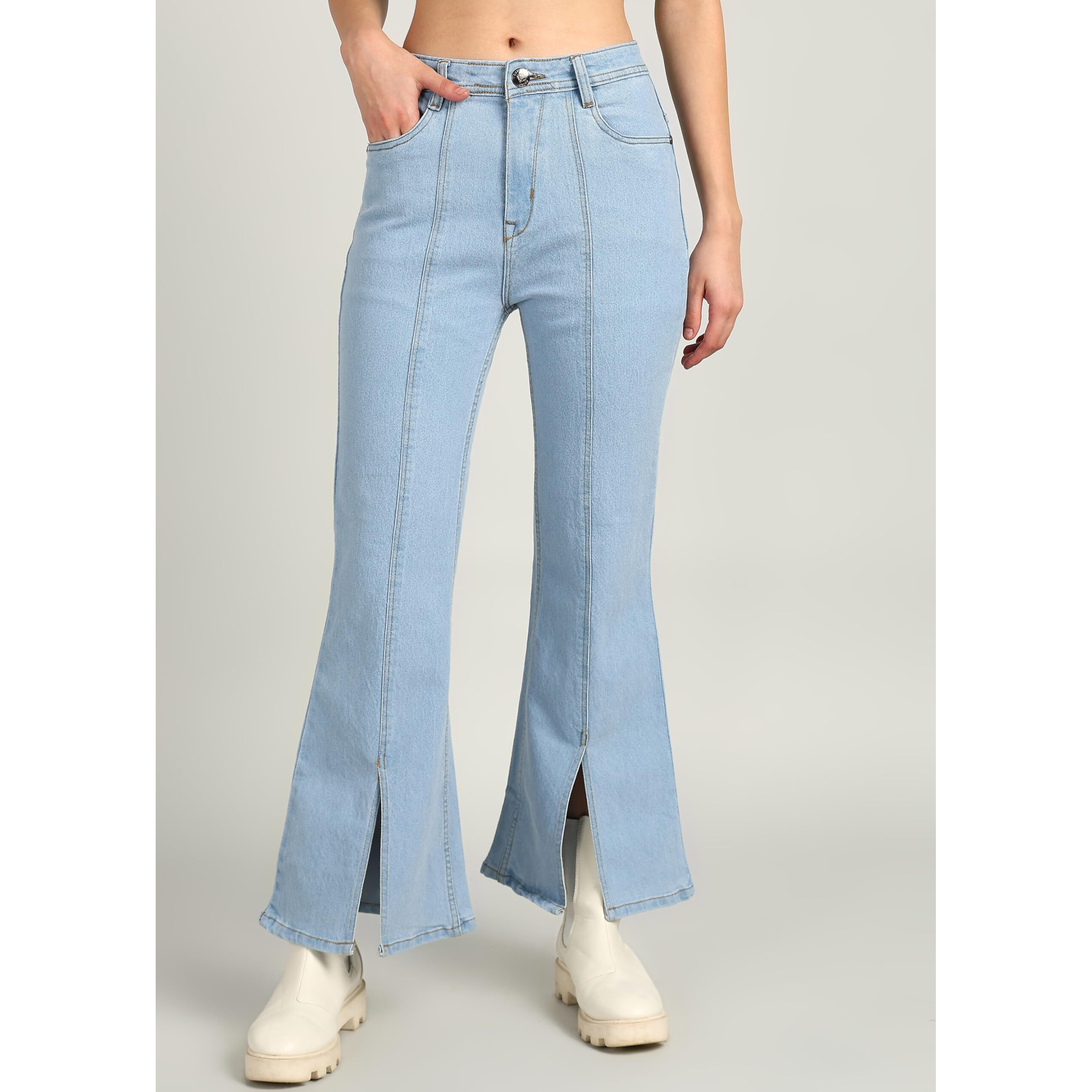 Nifty Women's Denim Slit Hem Wide Leg Jeans (1468_Ice_26_Light_Blue_26)