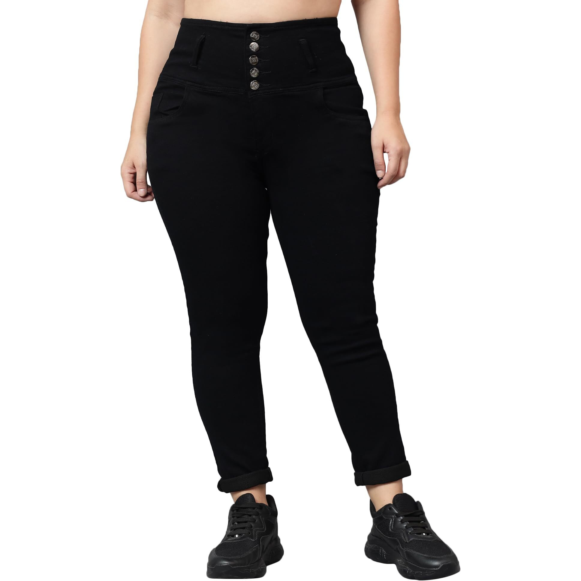 Nifty Women's Denim Stretchable High Waist Plus Size Jeans (Nftypls_1265_Blk_36_Black_36)