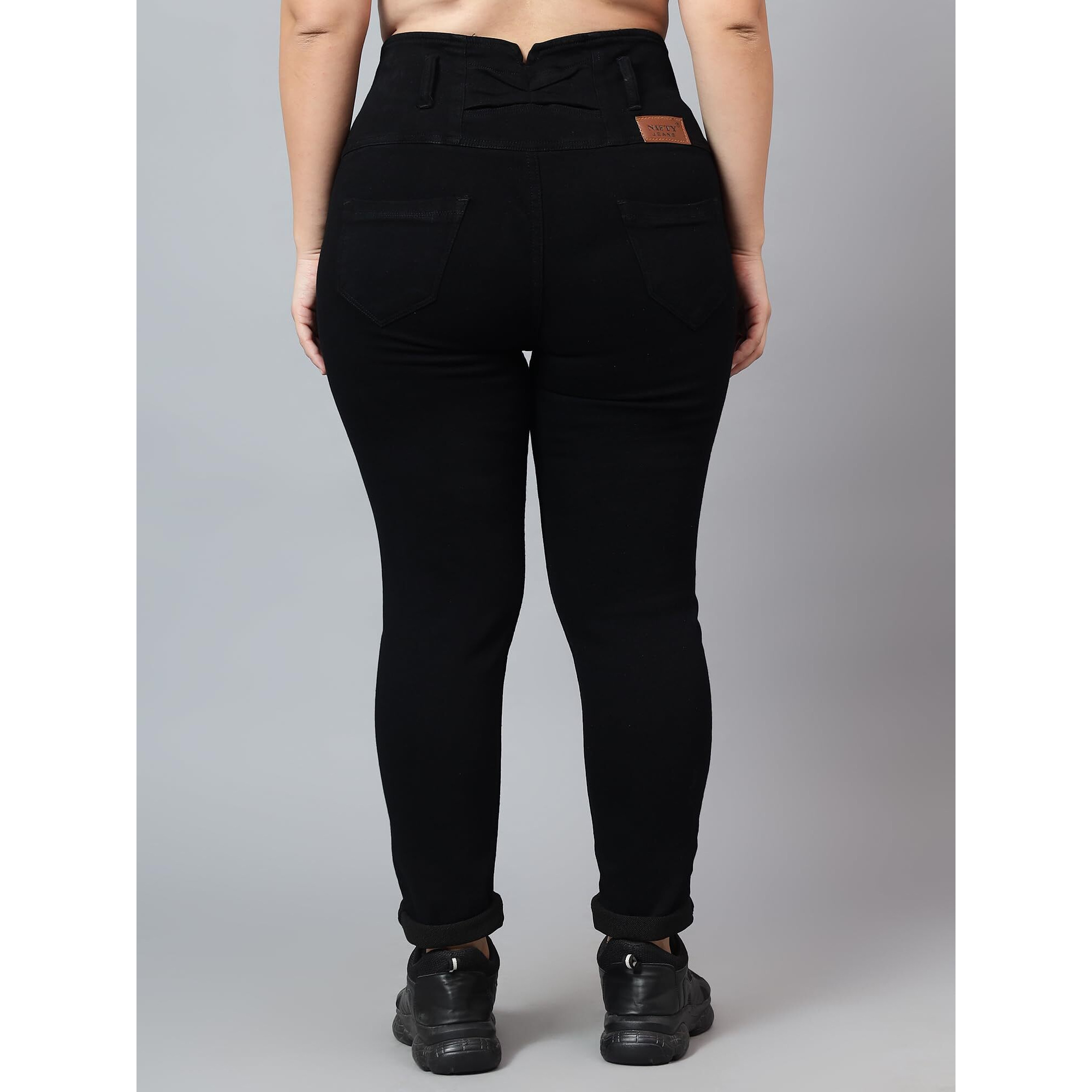 Nifty Women's Denim Stretchable High Waist Plus Size Jeans (Nftypls_1265_Blk_36_Black_36)