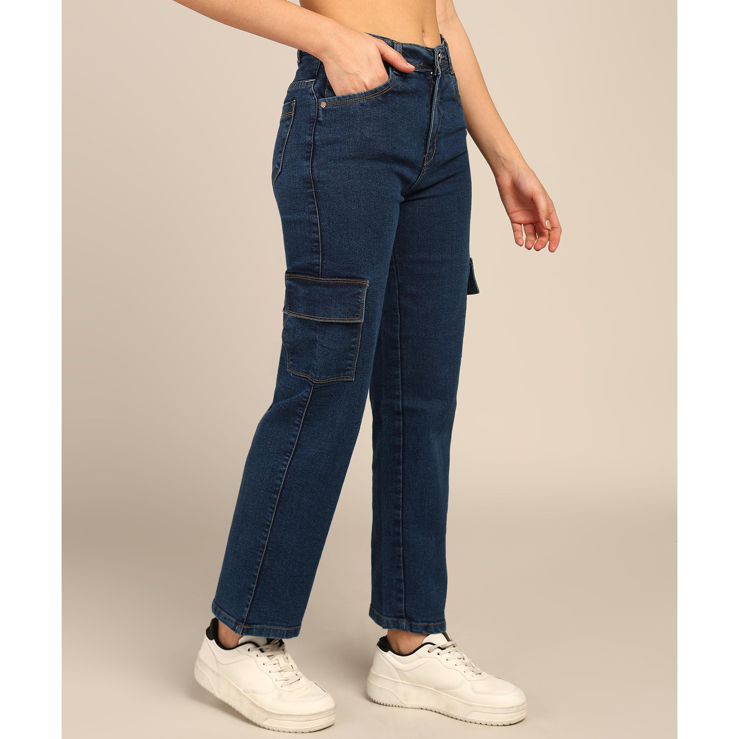 Nifty Women's Denim Boyfriend Fit Cargo Jeans (Jean_1450_Blu_32_Blue_32)