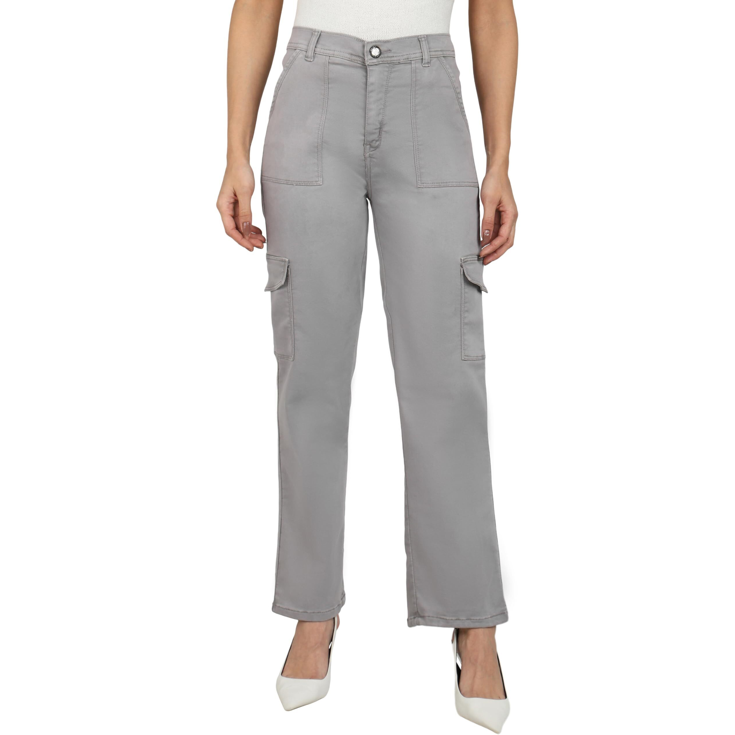 Nifty Women's Denim Relaxed Fit Grey Cargo Jeans (1466_Gry_32_Grey_32)