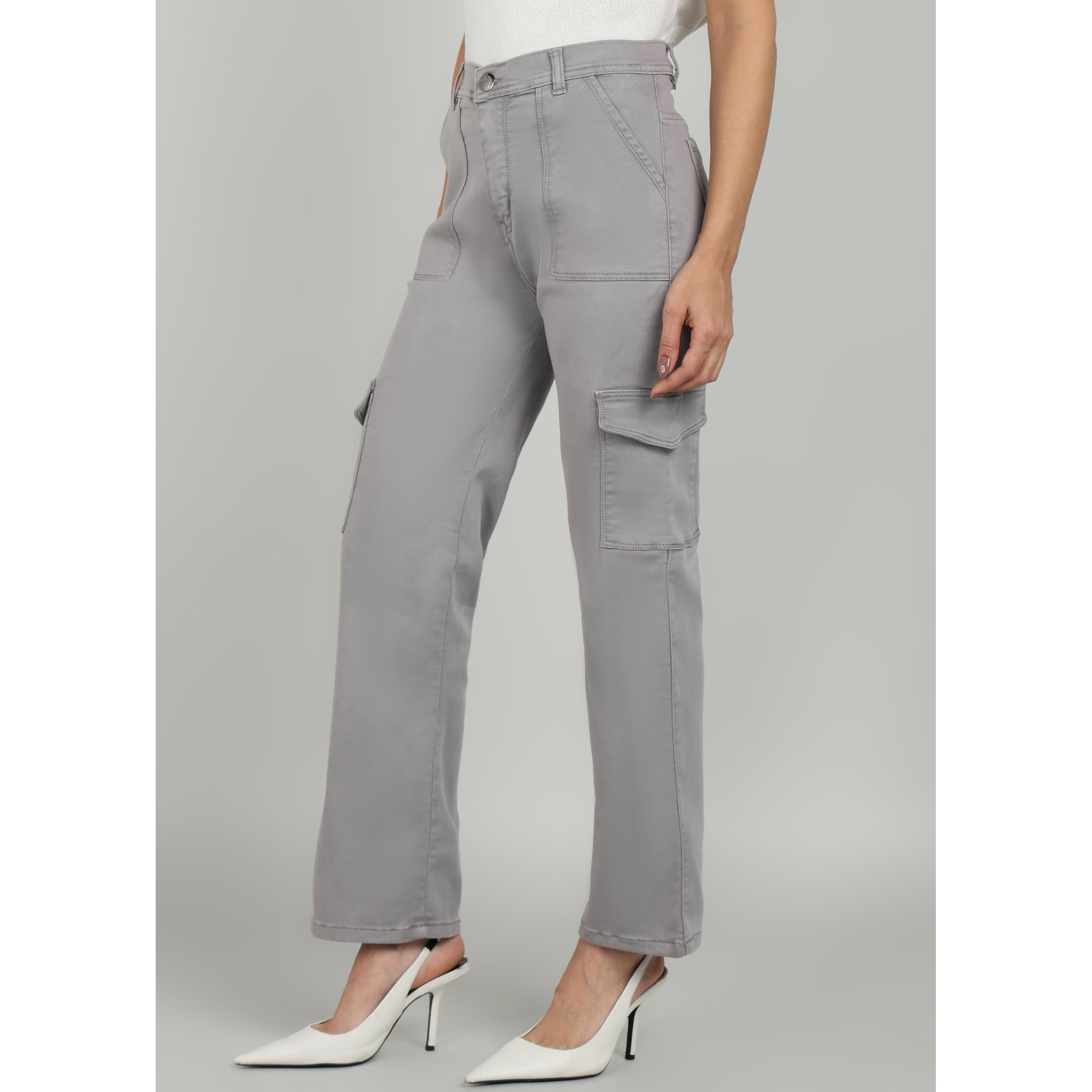 Nifty Women's Denim Relaxed Fit Grey Cargo Jeans (1466_Gry_32_Grey_32)