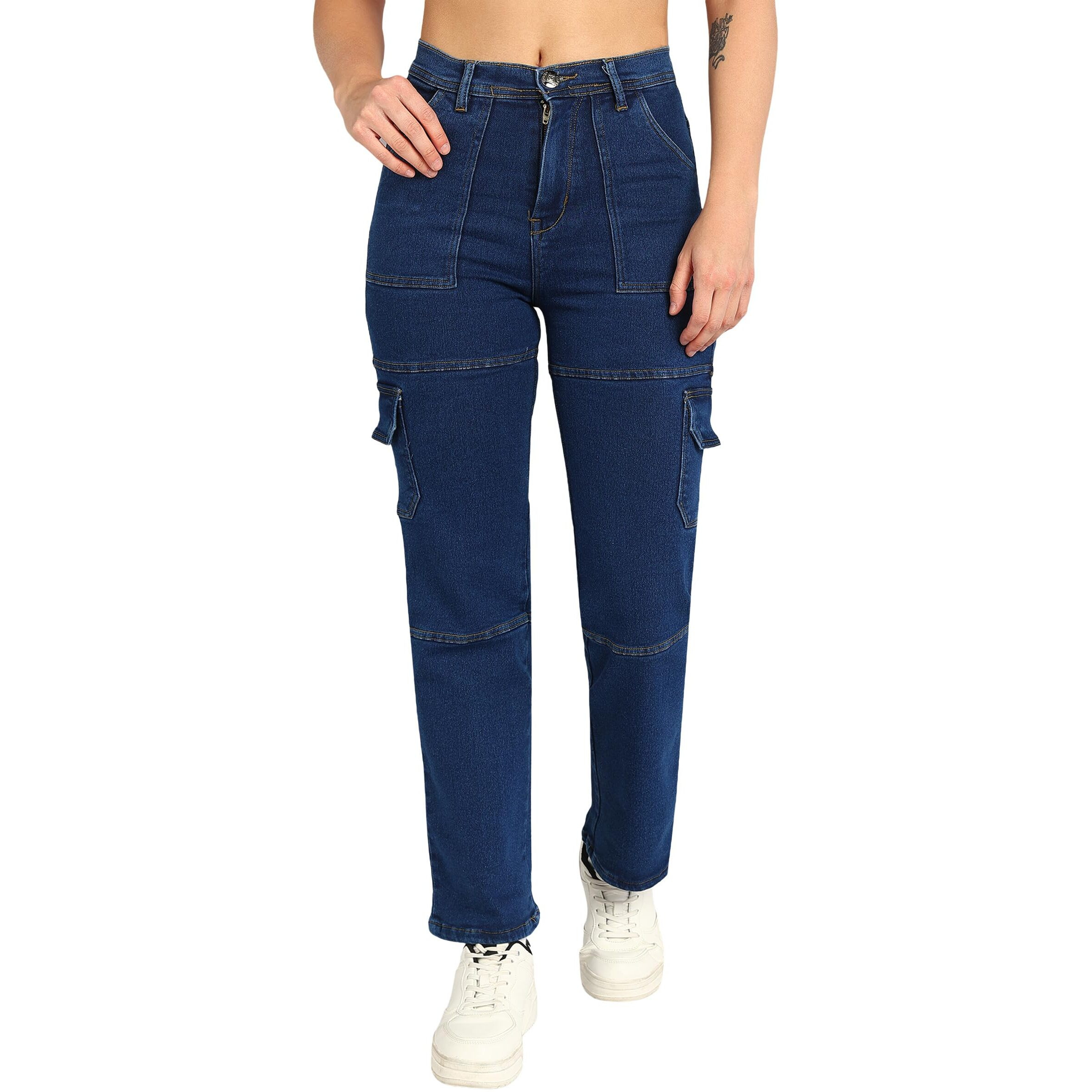Nifty Women's Denim Blend Stretchable Cargo Jeans (1458_Blu_34_Blue_34)