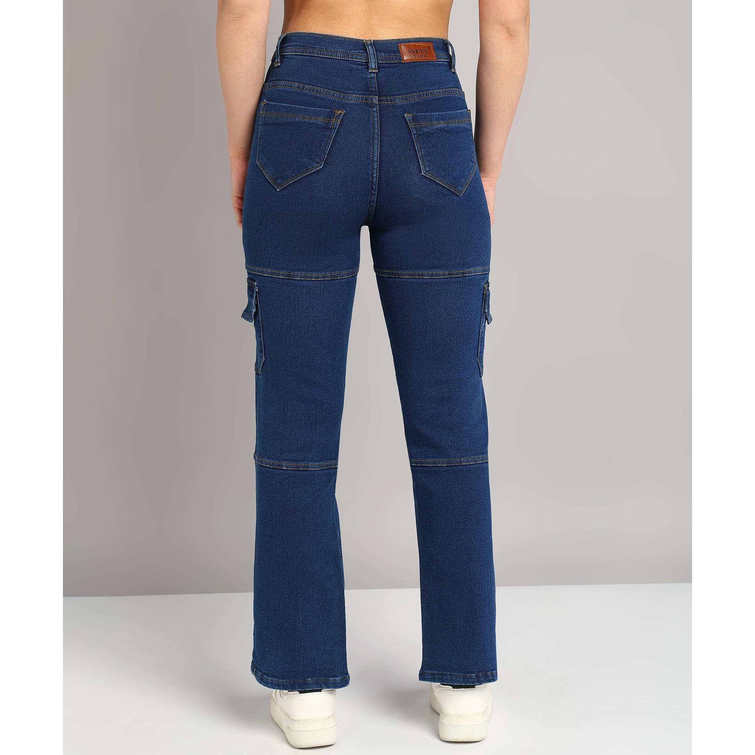 Nifty Women's Denim Blend Stretchable Cargo Jeans (1458_Blu_34_Blue_34)