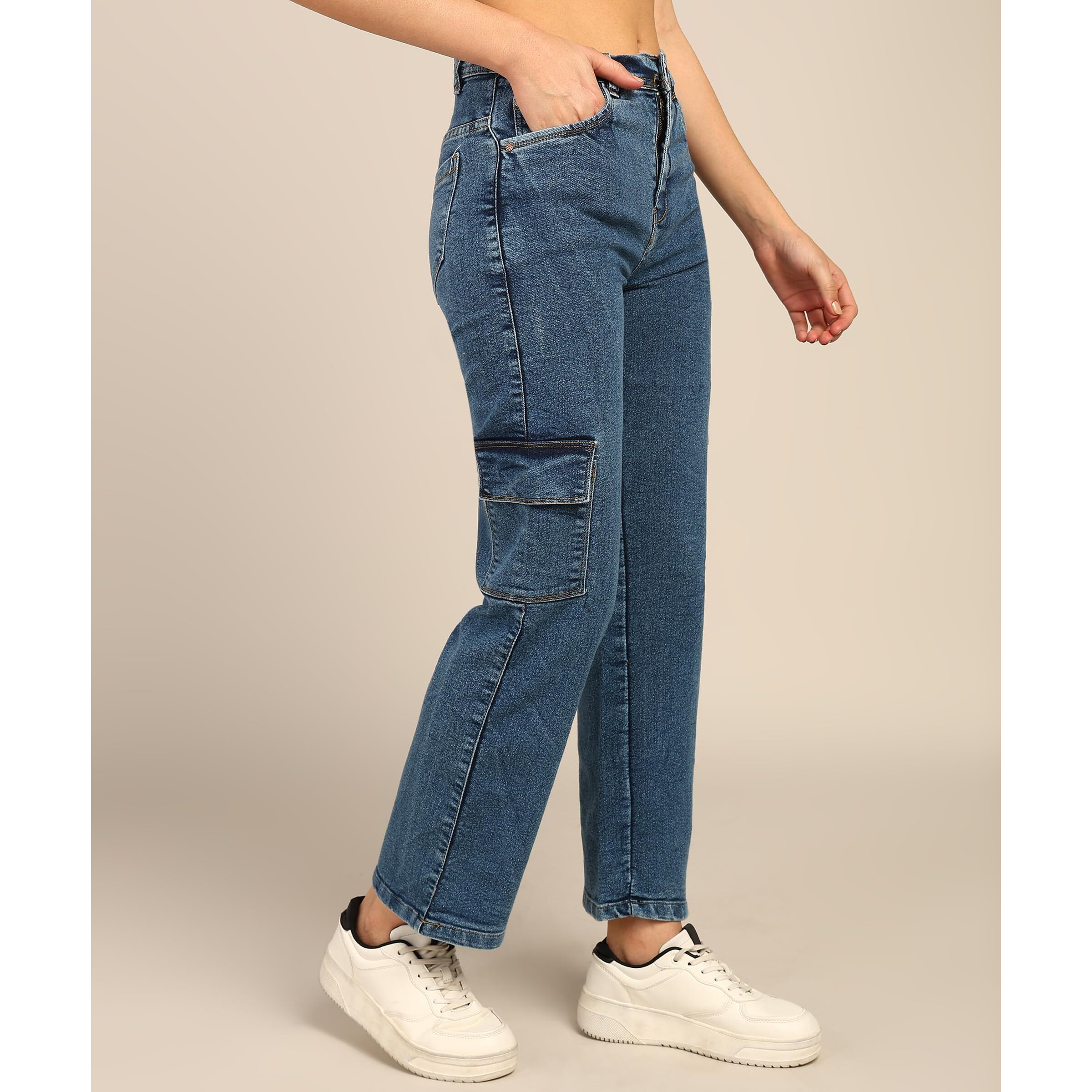 Nifty Women's Denim Boyfriend Fit Cargo Jeans (Jean_1450_Ice_30_Light_Blue_30)