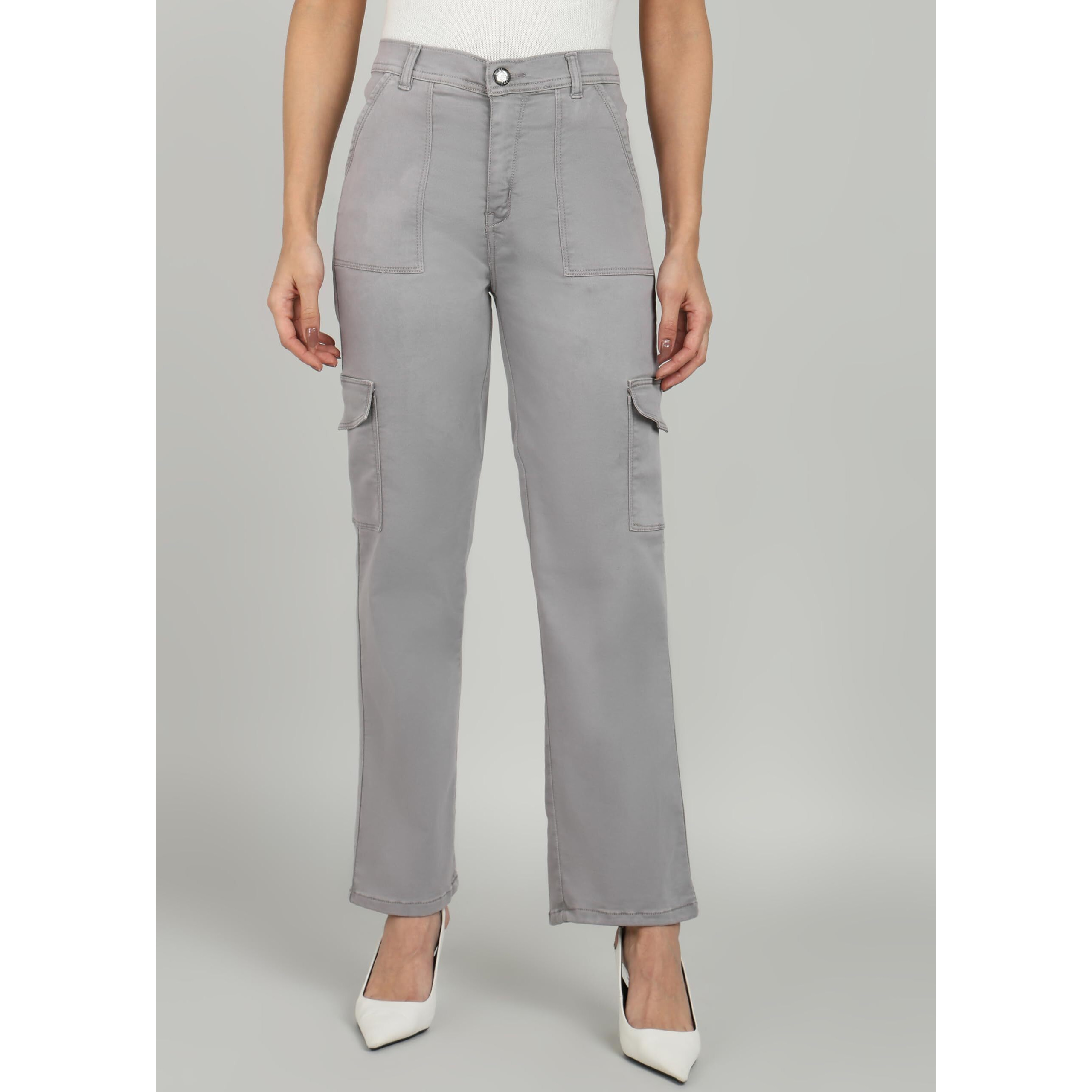 Nifty Women's Denim Relaxed Fit Grey Cargo Jeans (1466_Gry_36_Grey_36)