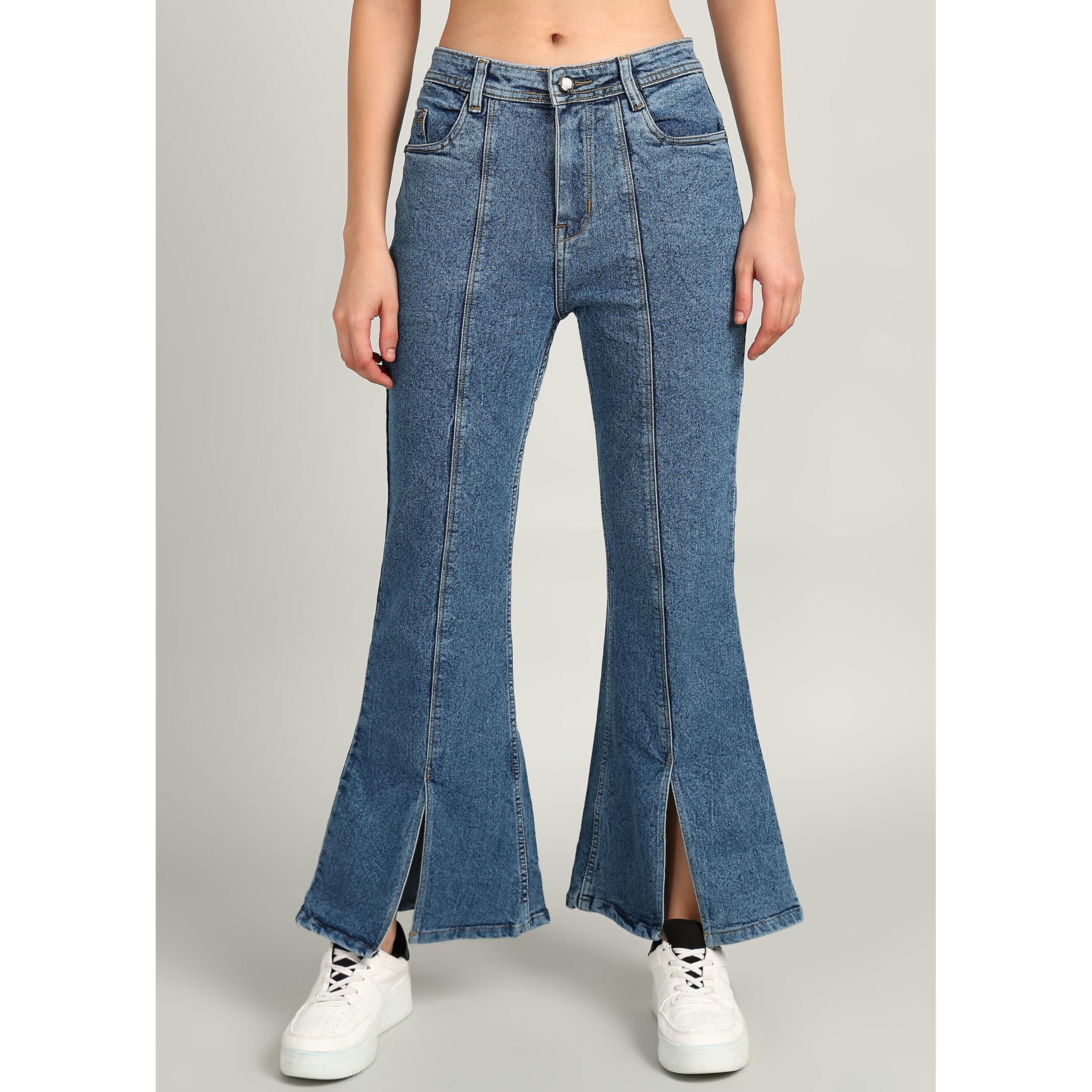 Nifty Women's Denim Slit Hem Wide Leg Jeans (1468_Bta_30_Medium_Blue_30)