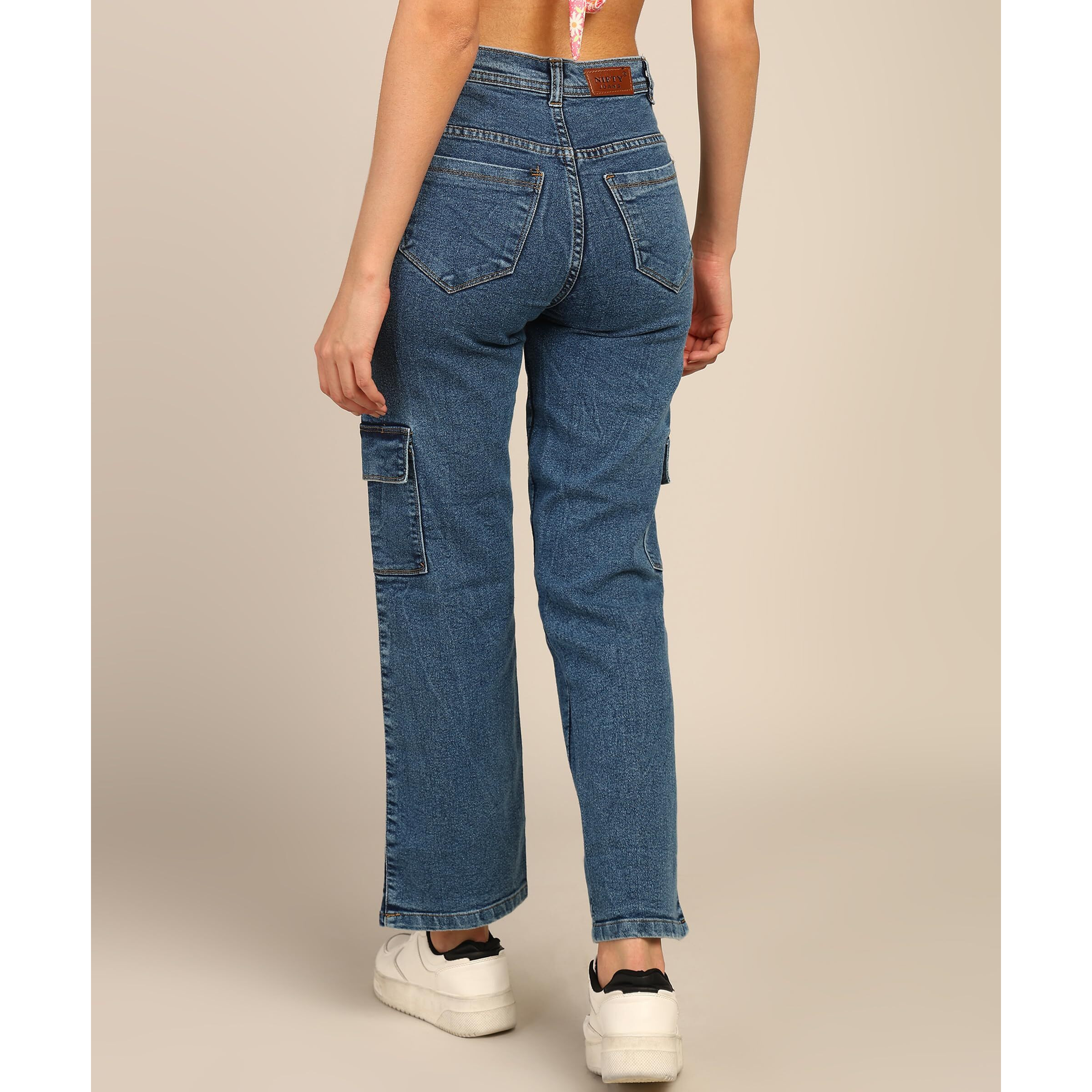 Nifty Women's Denim Boyfriend Fit Cargo Jeans (Jean_1450_Ice_32_Light_Blue_32)