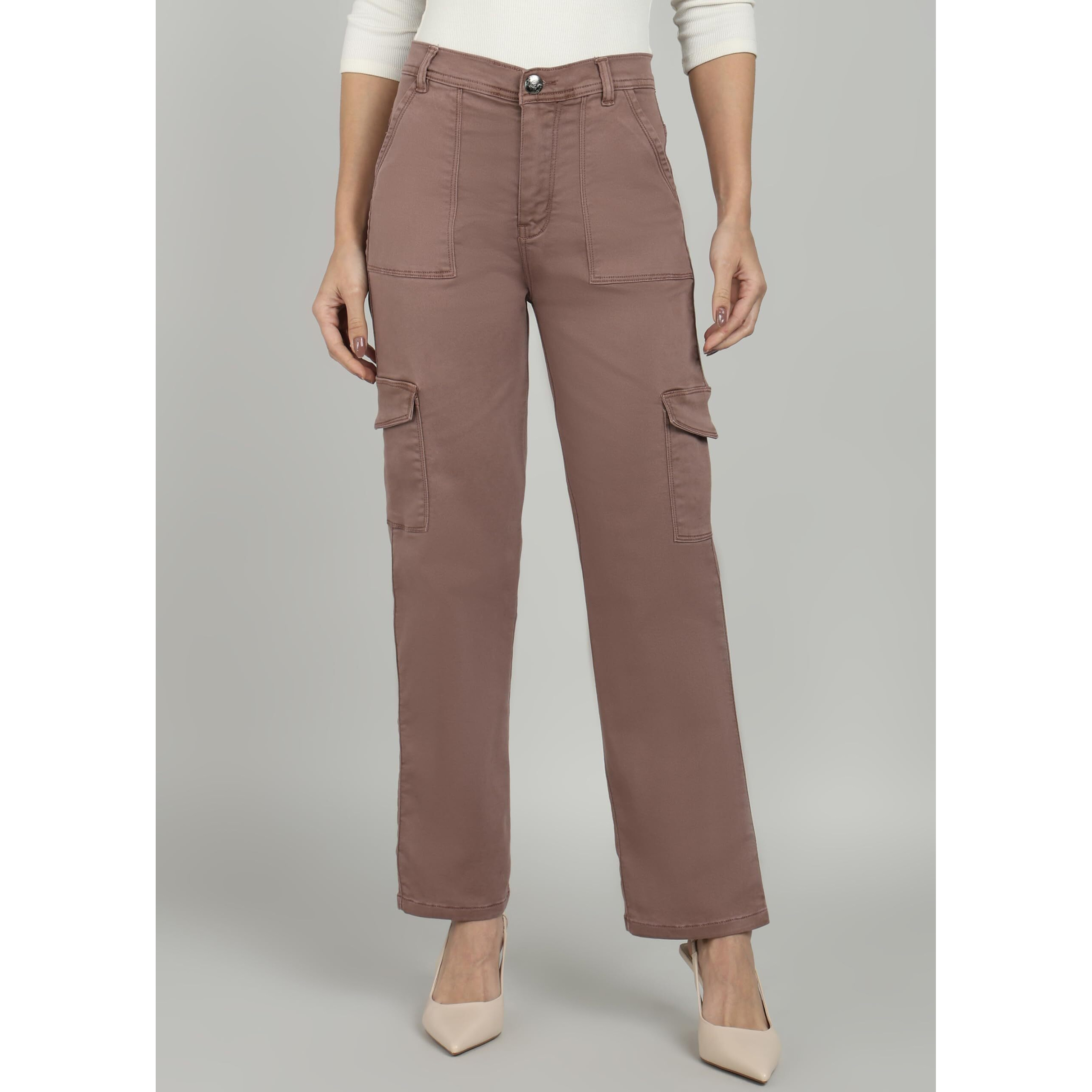 Nifty Women's Denim Relaxed Fit Coffee Cargo Jeans (1466_Cffe_32_Coffee_32)