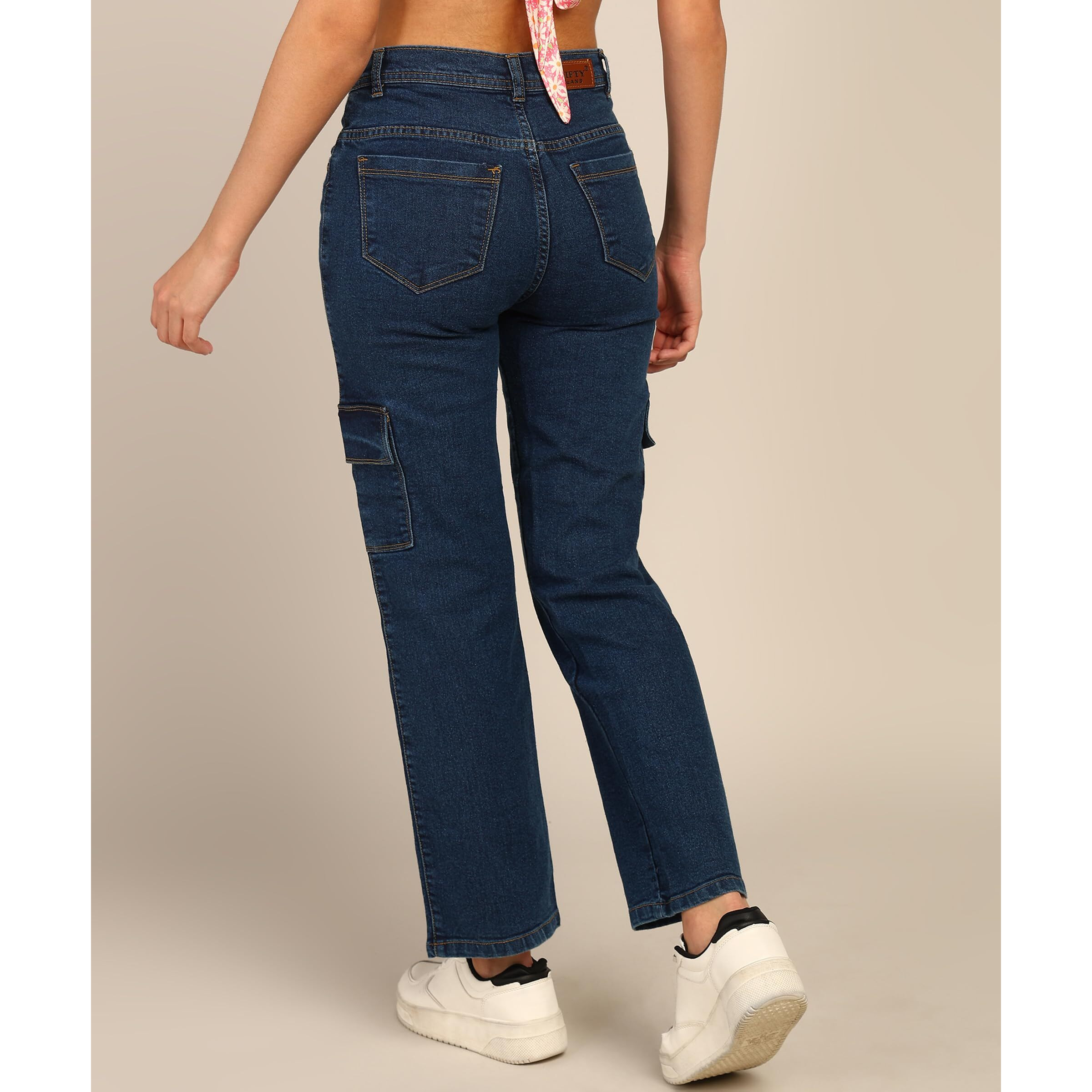 Nifty Women's Denim Boyfriend Fit Cargo Jeans (Jean_1450_Blu_30_Blue_30)