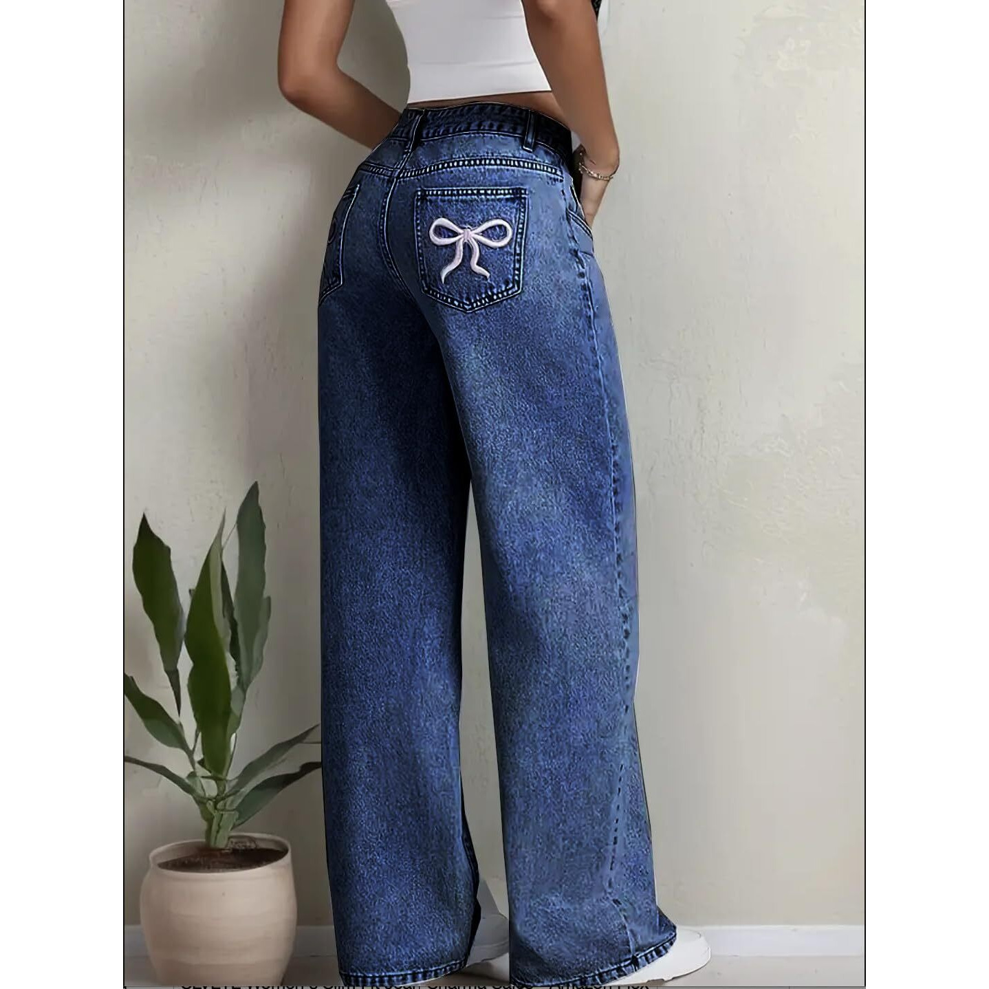 Nifty Women's Denim Stretchable High Waist Medium Wash Baggy Jeans (1477_Bta_28_Blue_28) || Back Pocket Bow Tie Detail
