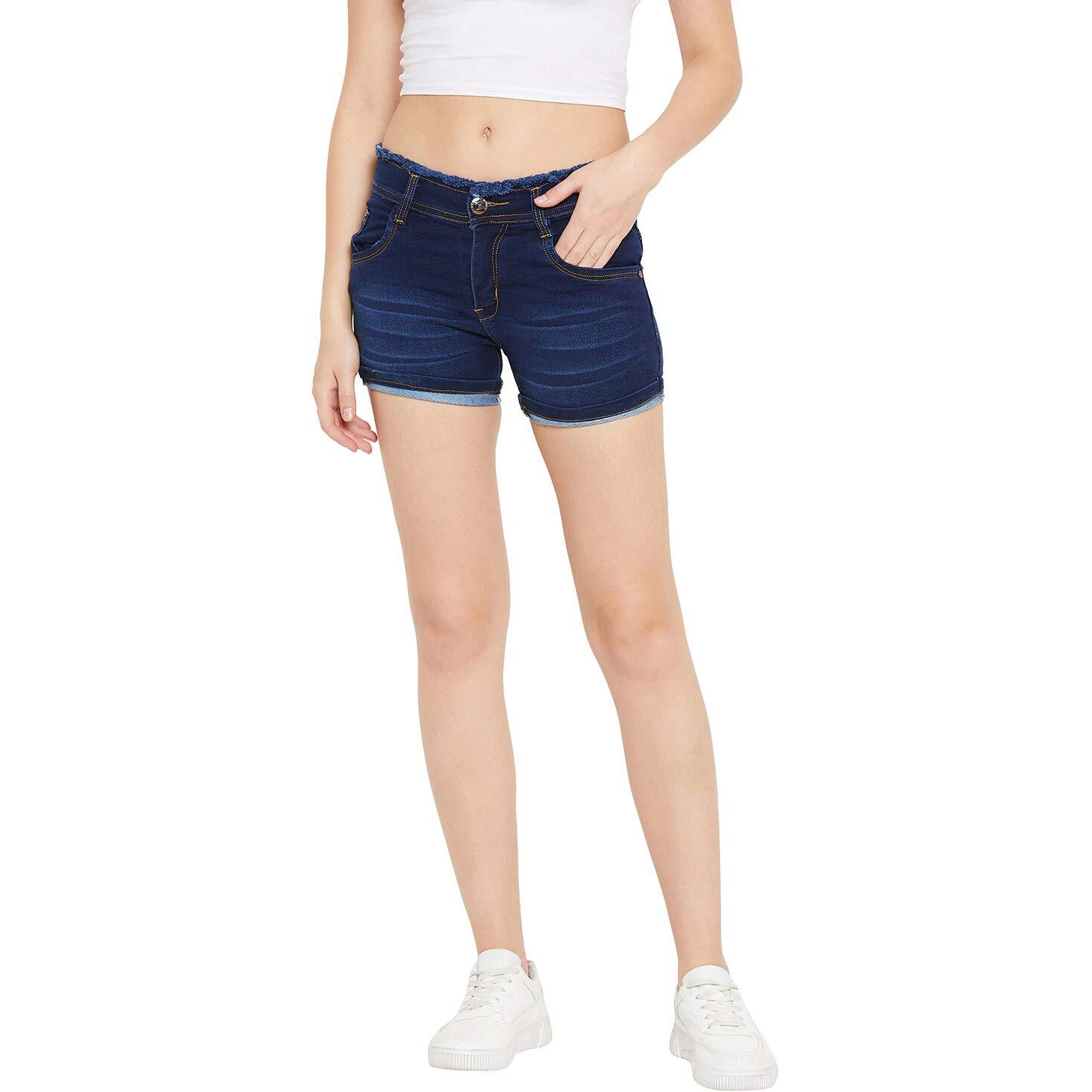 Nifty Women's Denim Slim Fit Shorts (1418, BasicBlue, 34)