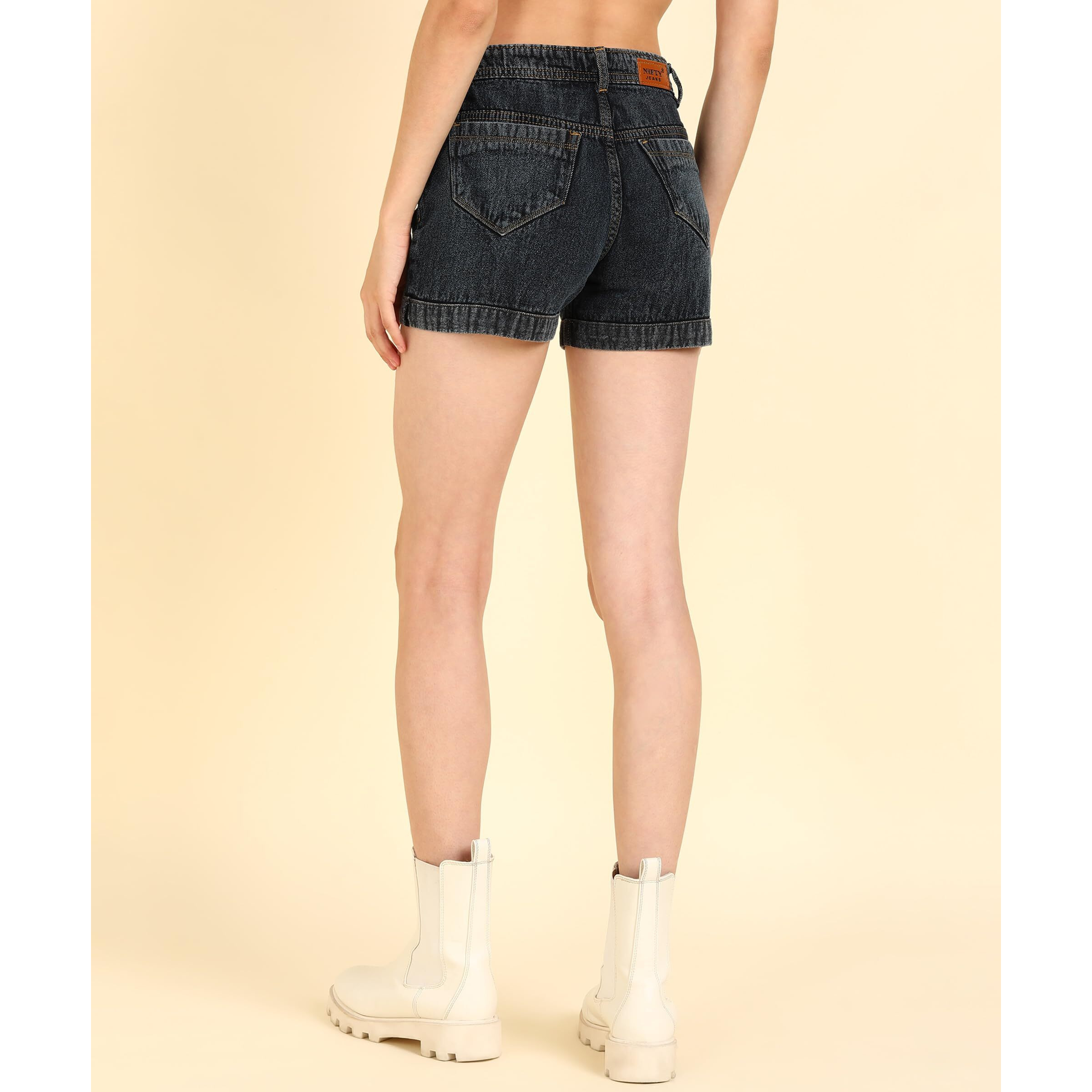 Nifty Women's Denim Black Boyfriend Shorts (Short_1451_Blk_34_Black_34)