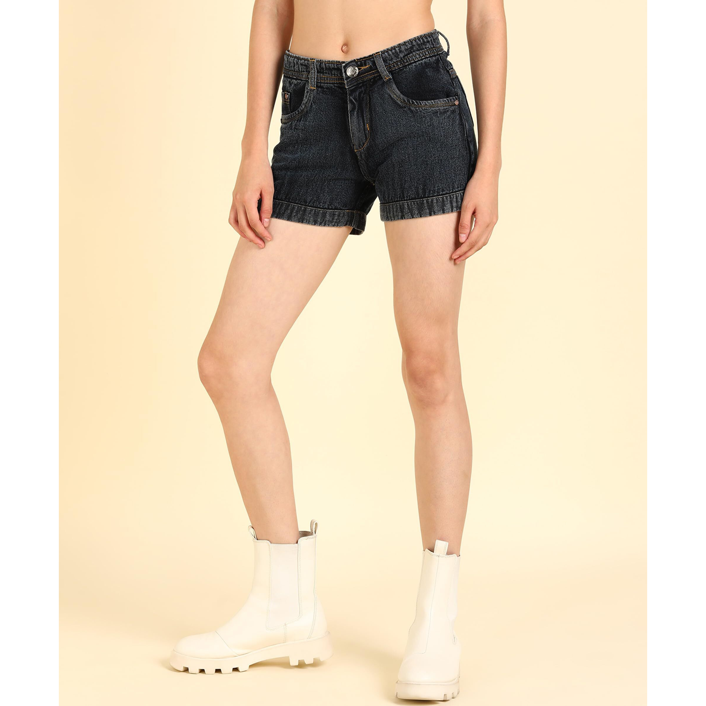 Nifty Women's Denim Black Boyfriend Shorts (Short_1451_Blk_34_Black_34)