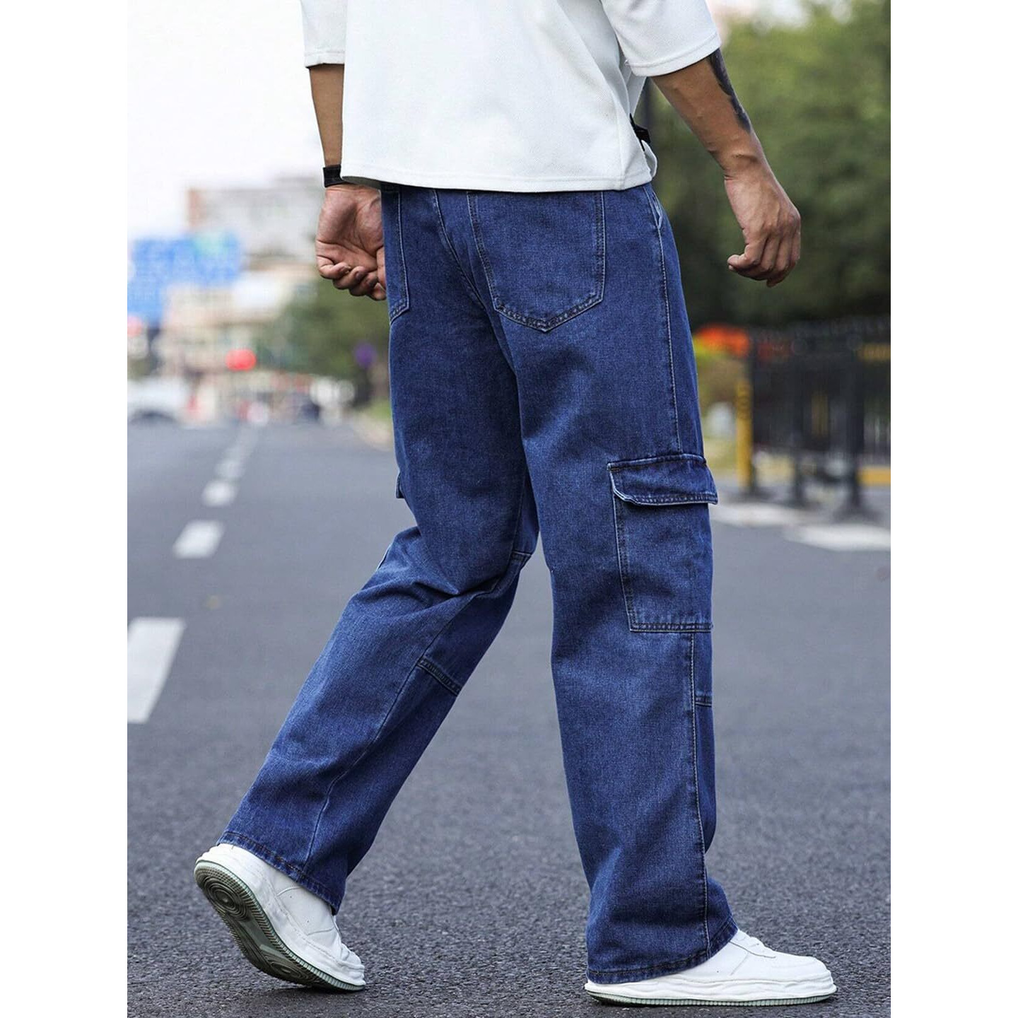 Nobel Monk Men Jeans |Men Jeans Pants |Mens Cargo Jeans | Men Loose Straight Jeans Navy Blue