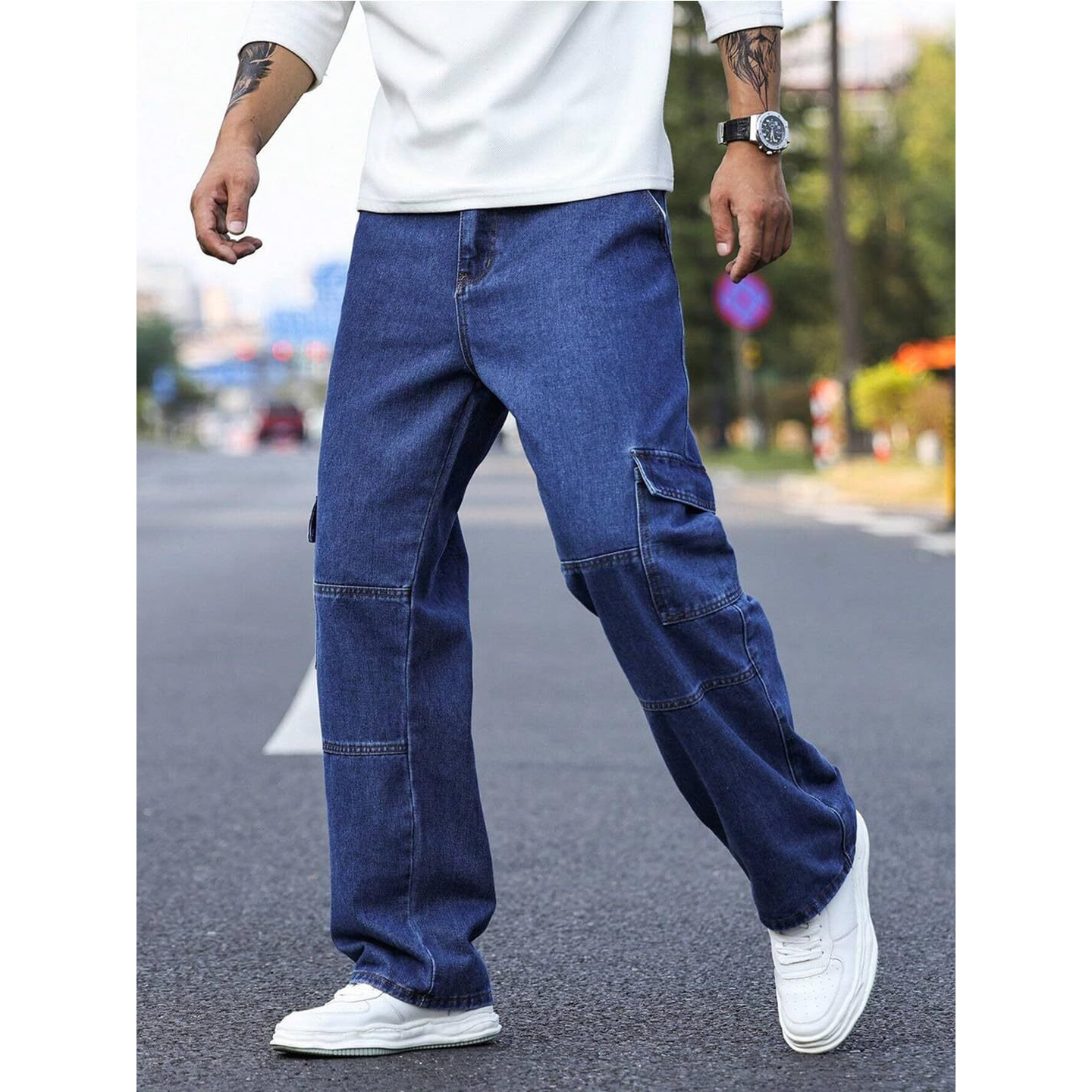 Nobel Monk Men Jeans |Men Jeans Pants |Mens Cargo Jeans | Men Loose Straight Jeans Navy Blue