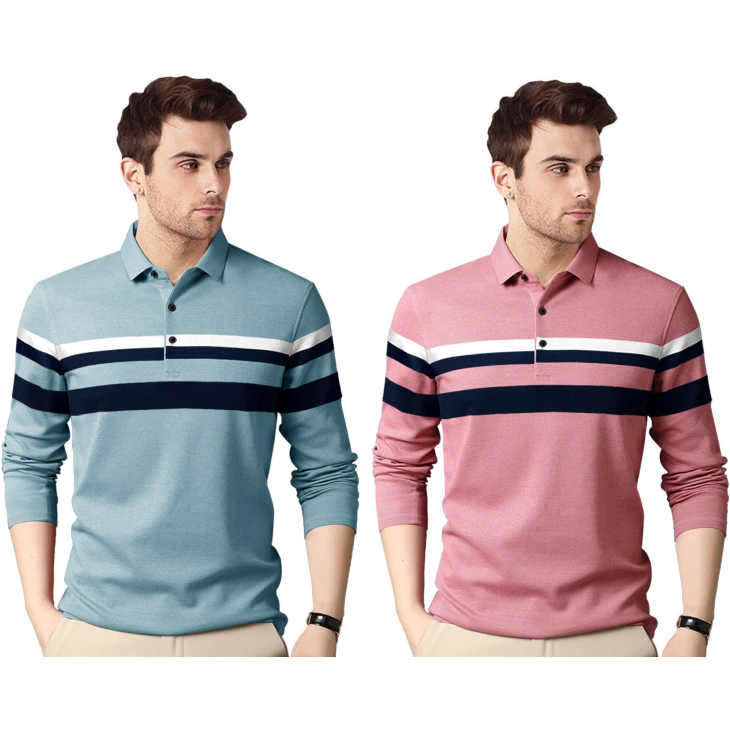 Noble Monk Men's (Combo Pack Of 2) -Regular Fit Polo T Shirt|Full Sleeves |Collar Tshirts | Casual T-Shirt For Men