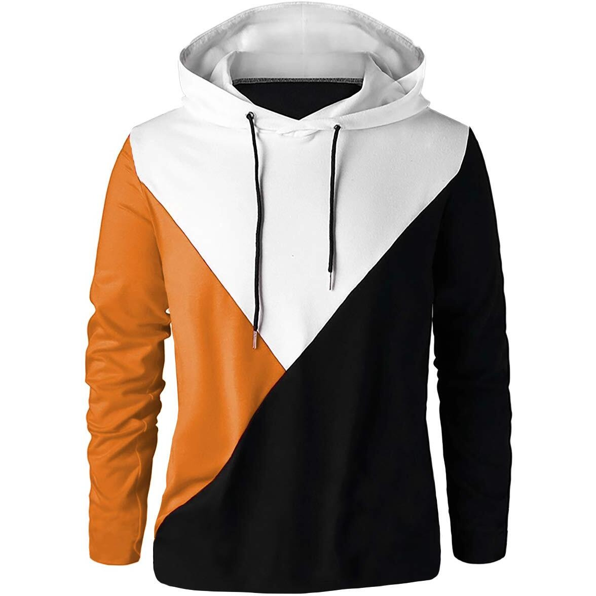 Eyebogler Cotton Hooded Neck Regular Hoodie For Men(M-Black-White-Orange)