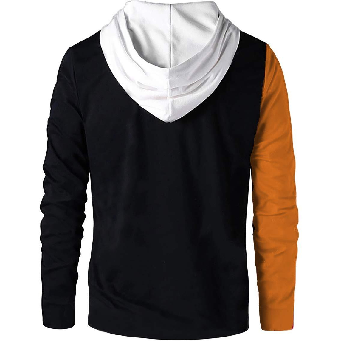 Eyebogler Cotton Hooded Neck Regular Hoodie For Men(M-Black-White-Orange)