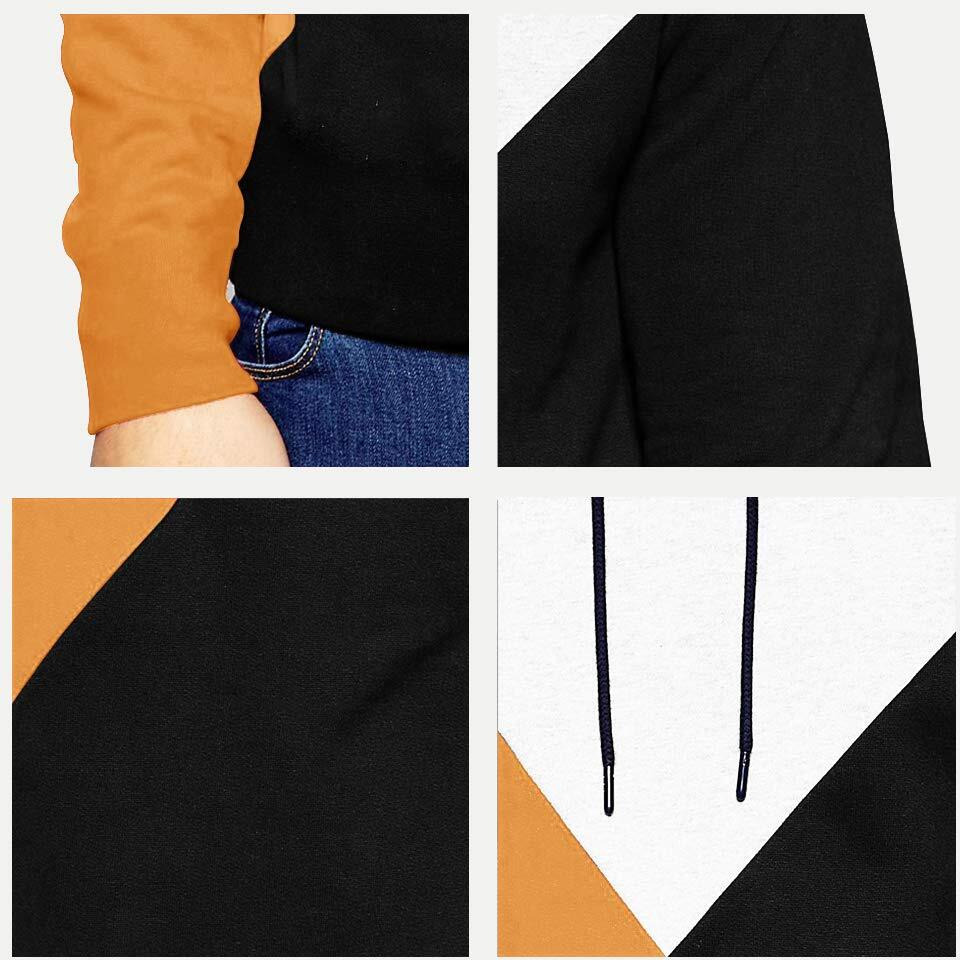 Eyebogler Cotton Hooded Neck Regular Hoodie For Men(M-Black-White-Orange)